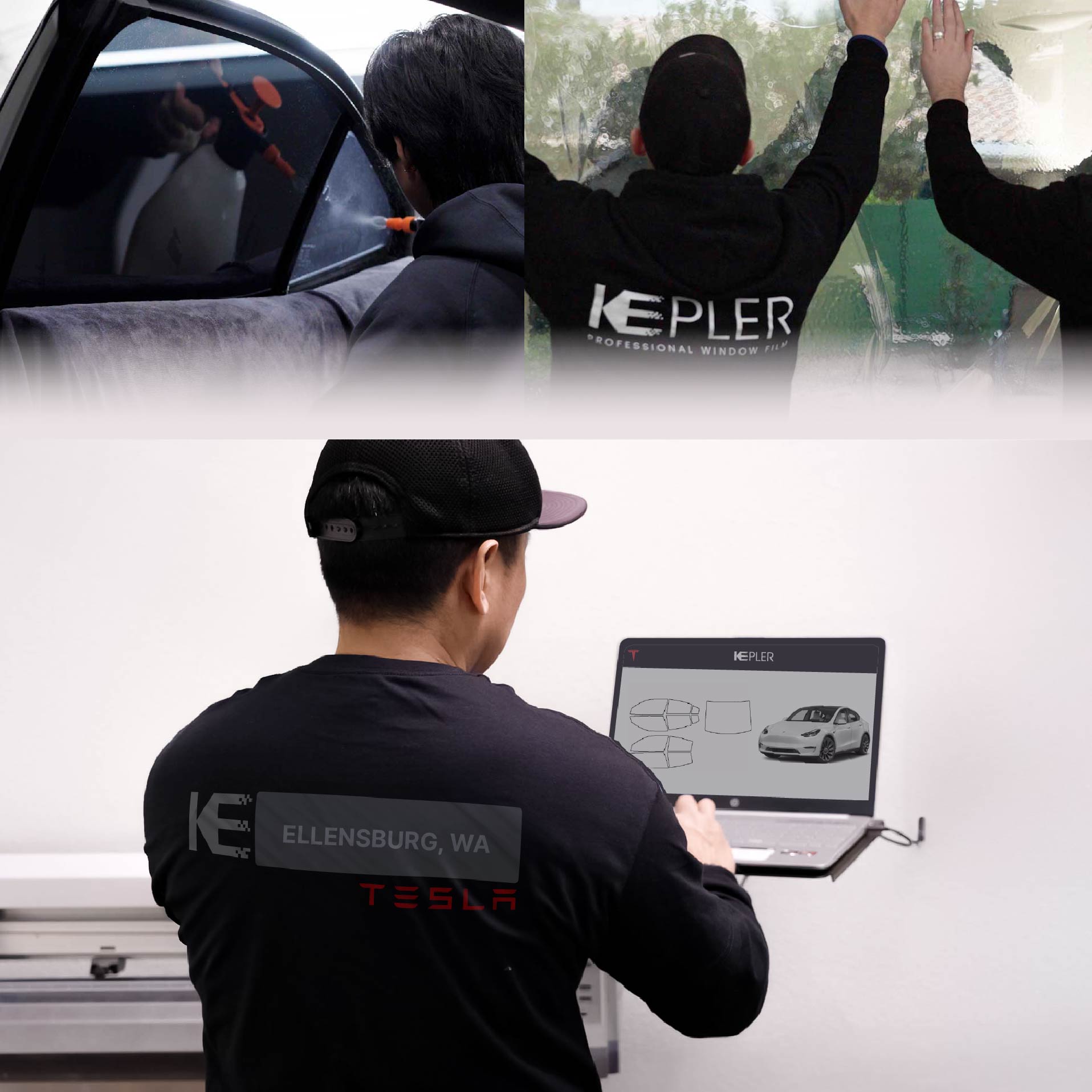 Expert Technician Installing High-tech Window Tint to Tesla in Ellensburg