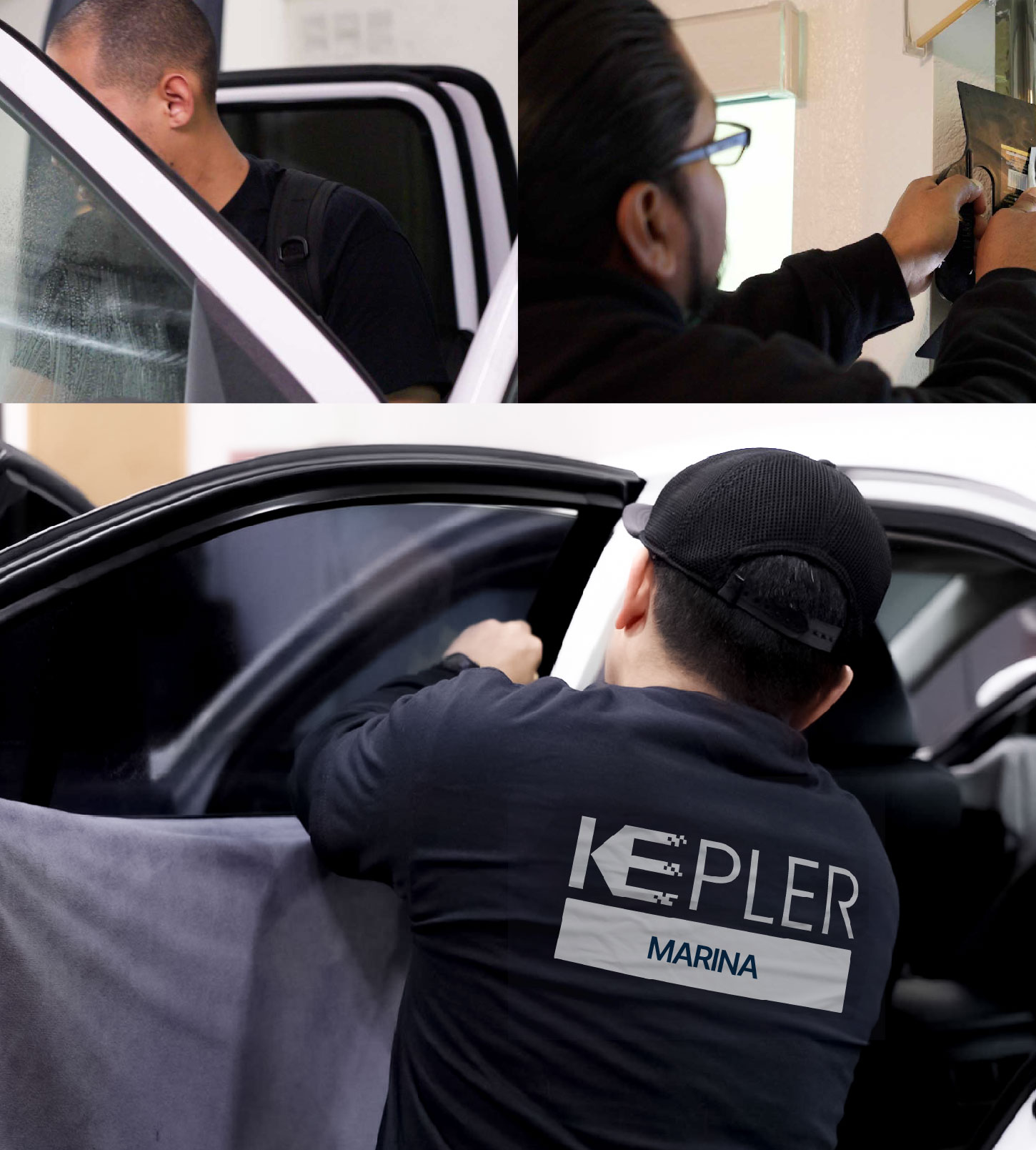 Automotive Window Tinting Expert Applying Film in Marina, California