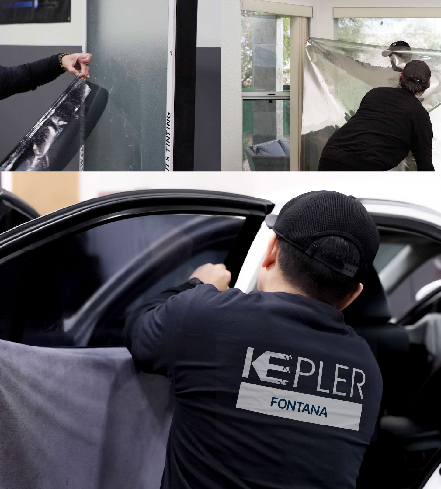 Automotive Window Tinting Expert Applying Film in Fontana, California