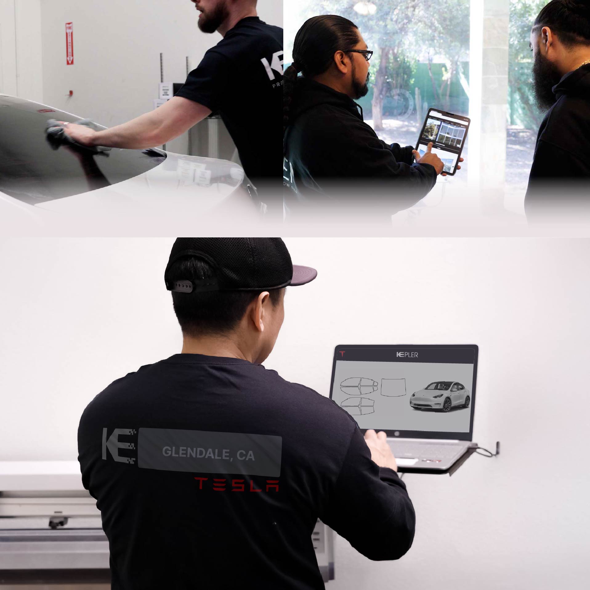 Kepler Technician Installing Advanced Window Tint to Tesla in Glendale