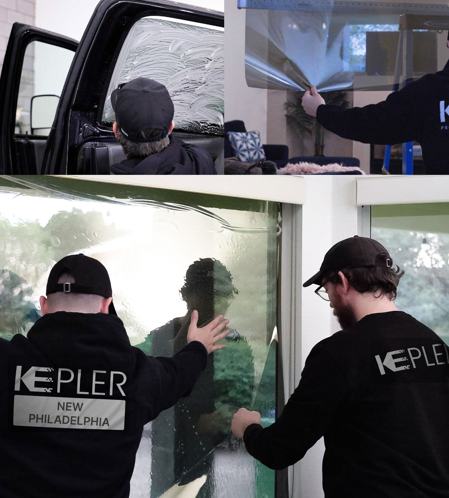 Kepler Technician Applying Ceramic Window Tint to Home in New Philadelphia
