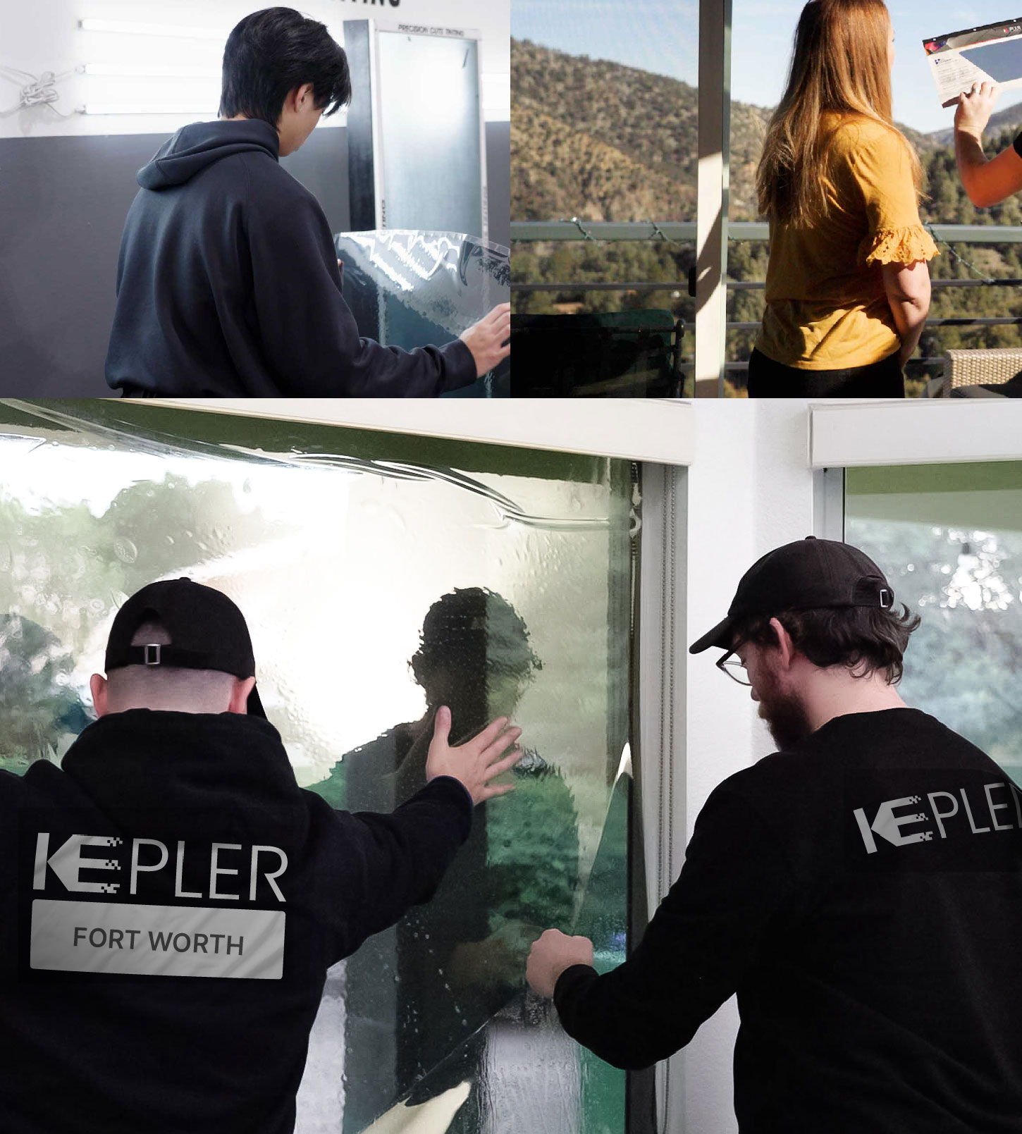 Expert Technician Applying Advanced Window Tint to Home in Fort Worth