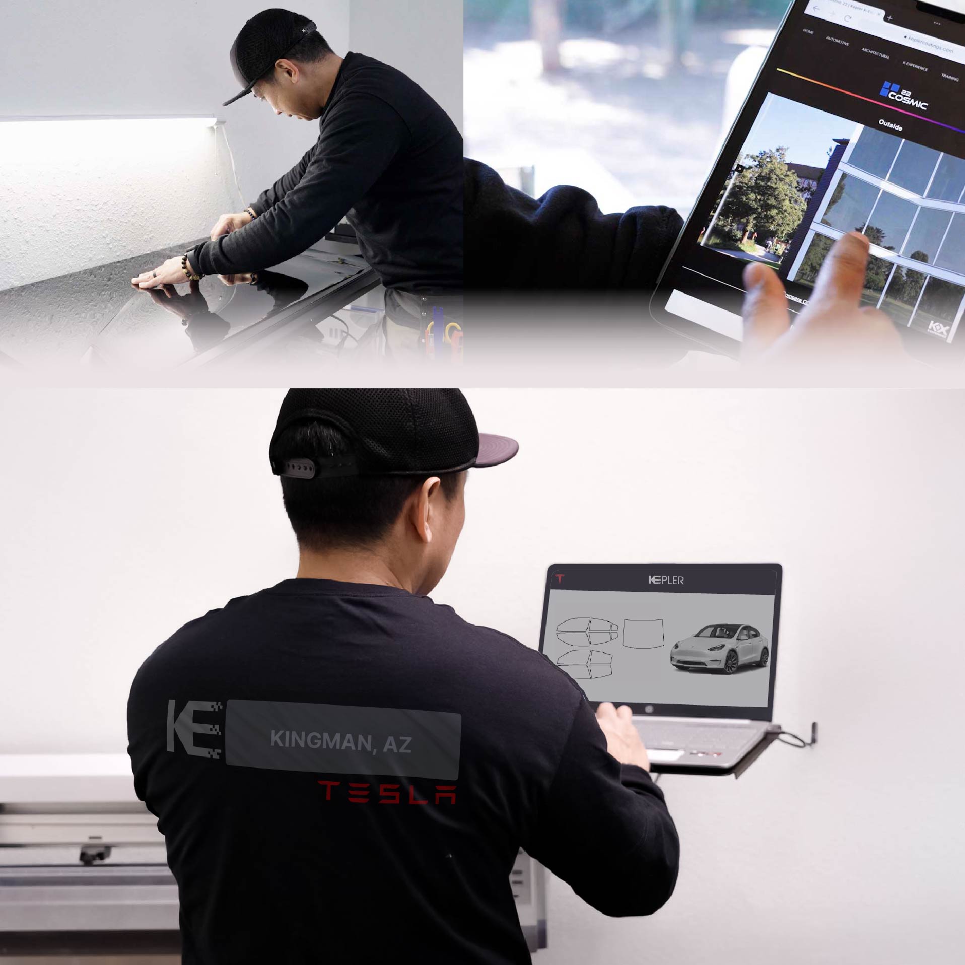 Kepler Technician Installing High-tech Window Tint to Tesla in Kingman