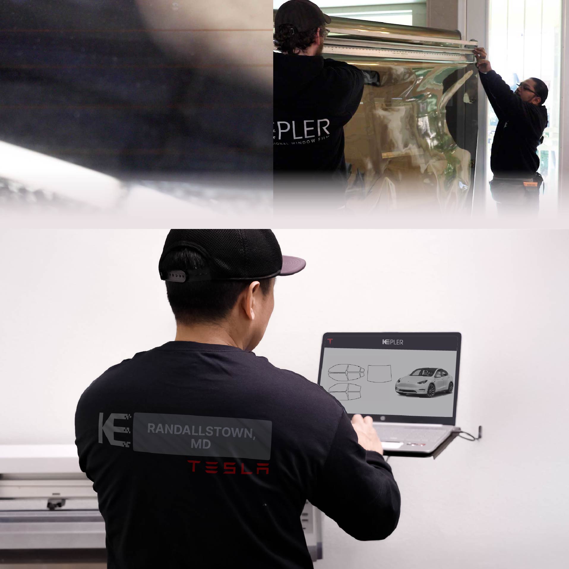 Kepler Technician Fitting High-tech Window Tint to Tesla in Randallstown