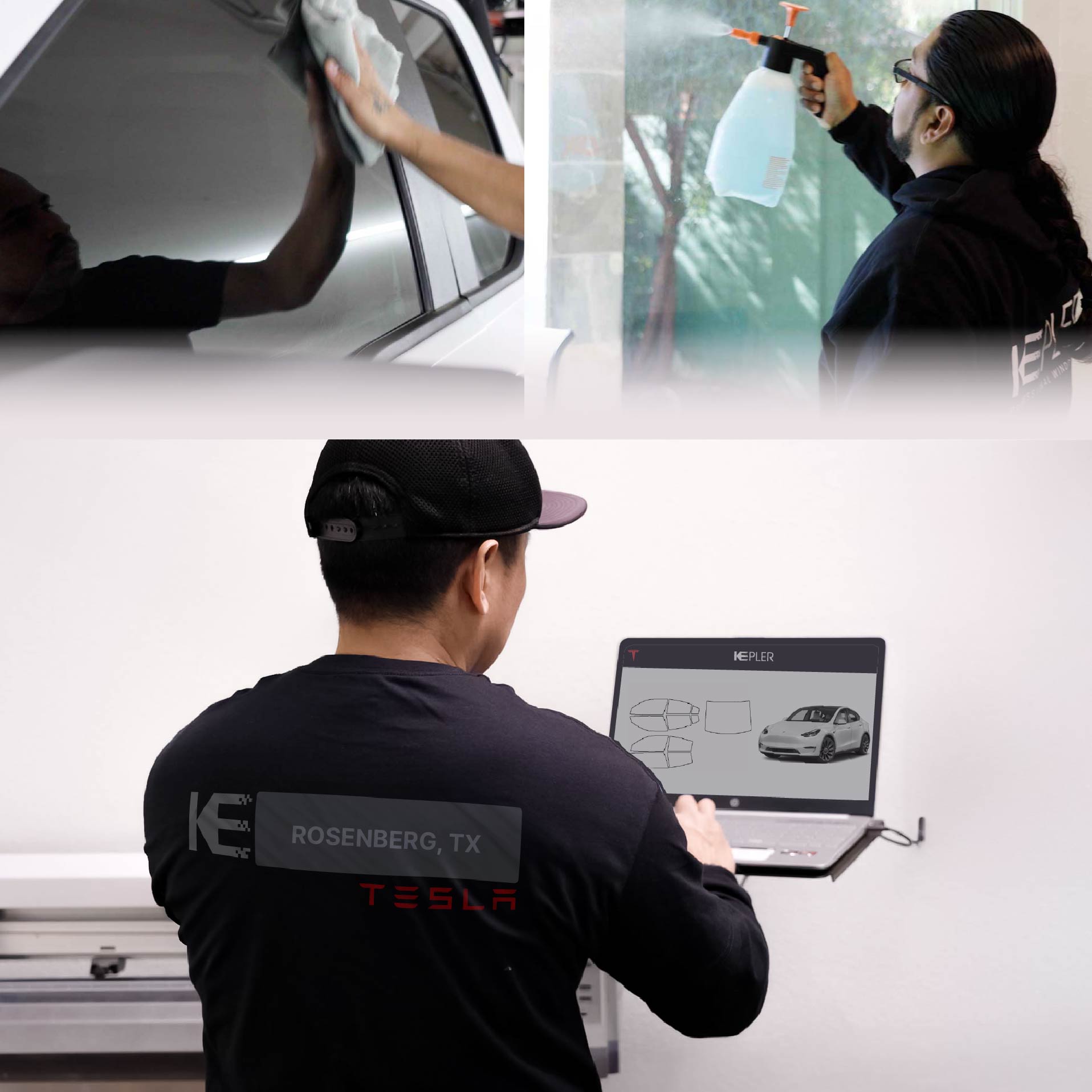 Expert Technician Installing High-tech Window Tint to Tesla in Rosenberg