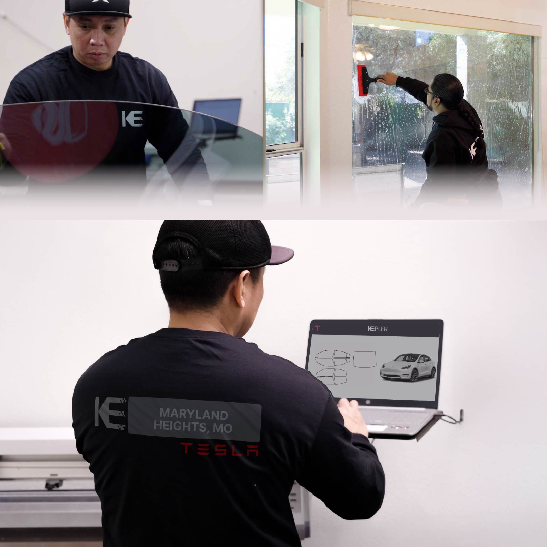 Kepler Technician Installing High-tech Window Tint to Tesla in Maryland Heights