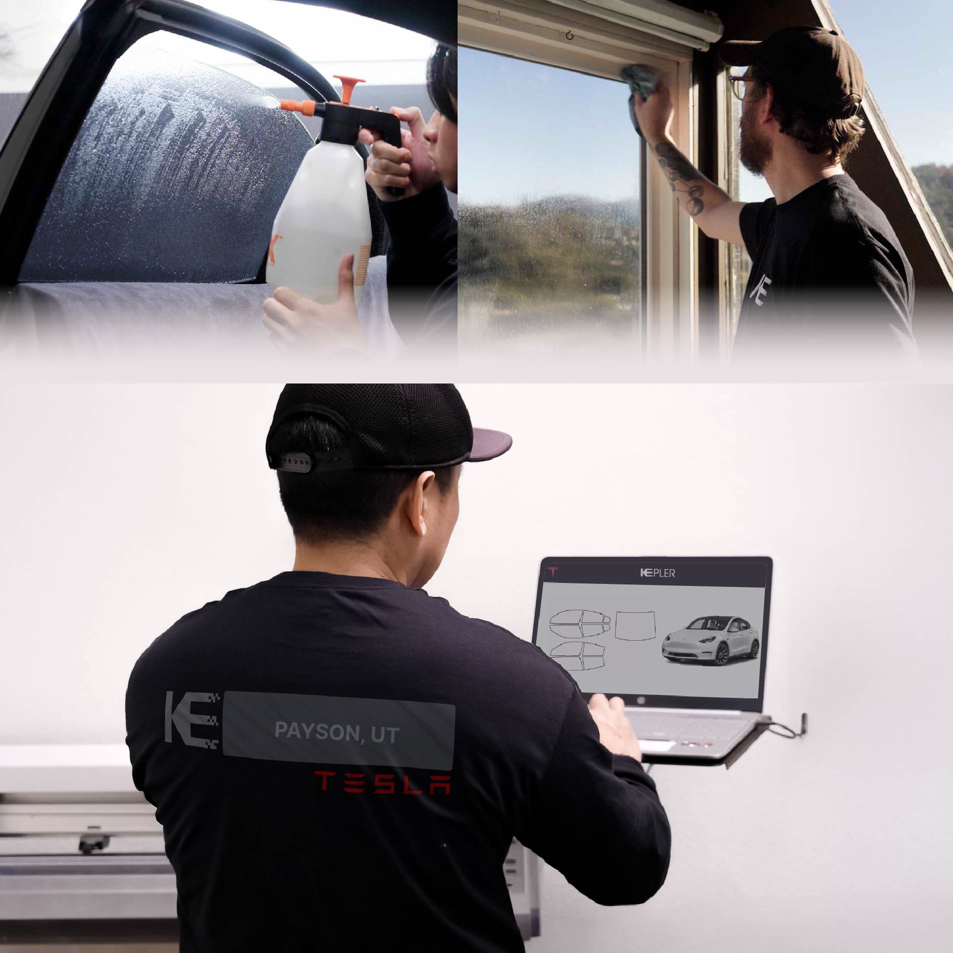 Kepler Technician Installing High-tech Window Tint to Tesla in Payson