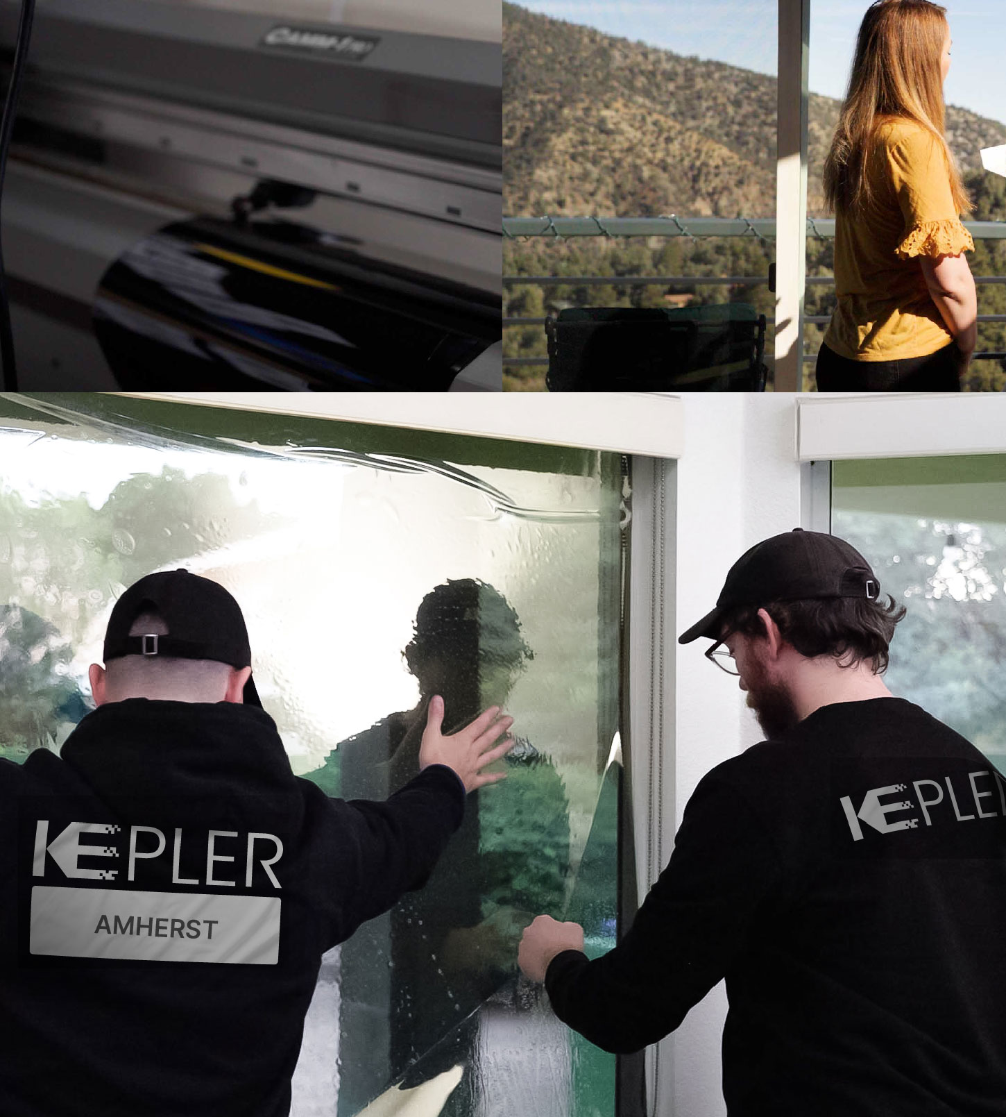 Expert Technician Applying High-tech Window Tint to Home in Amherst