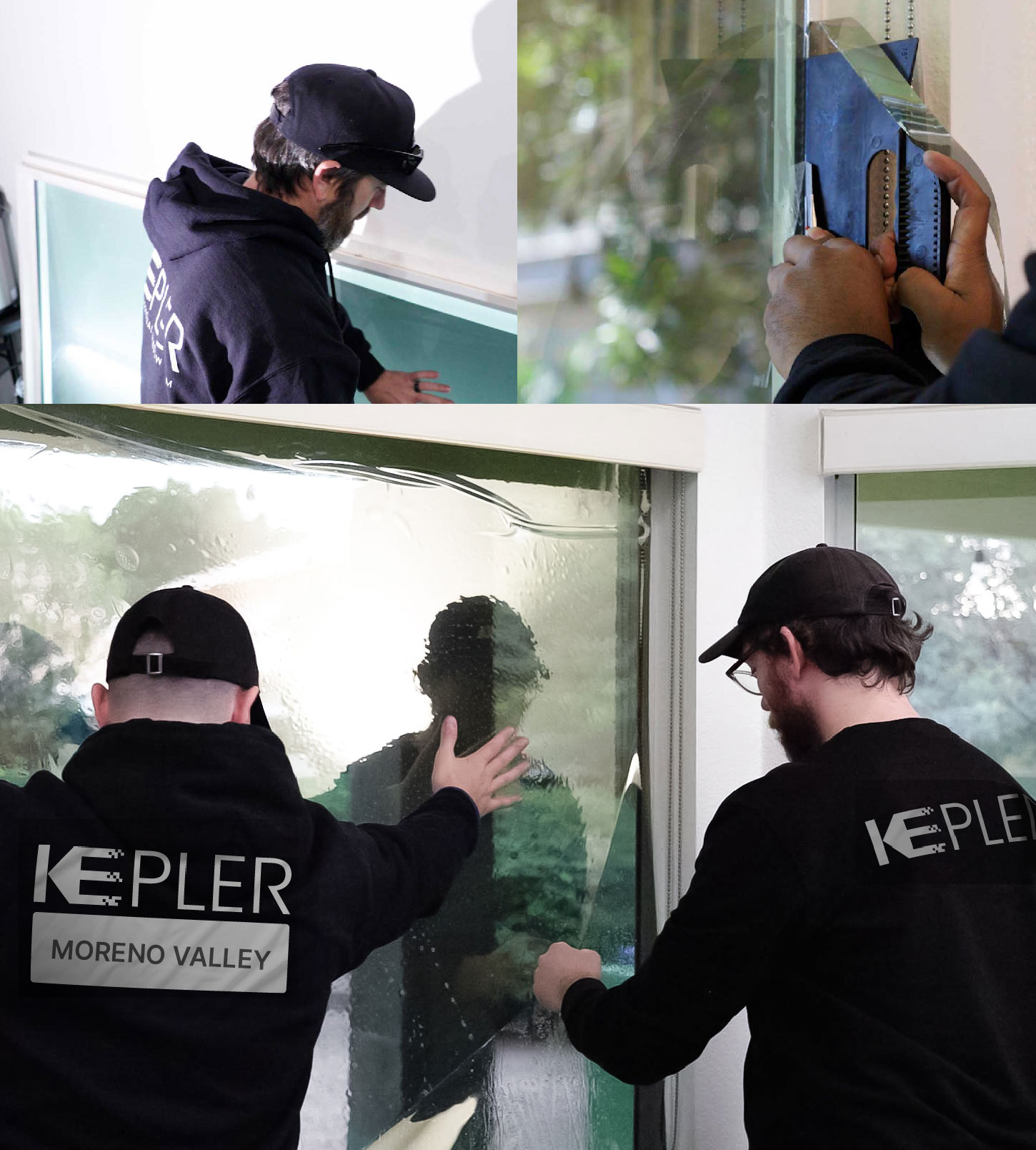 Expert Technician Fitting Ceramic Window Tint to Home in Moreno Valley