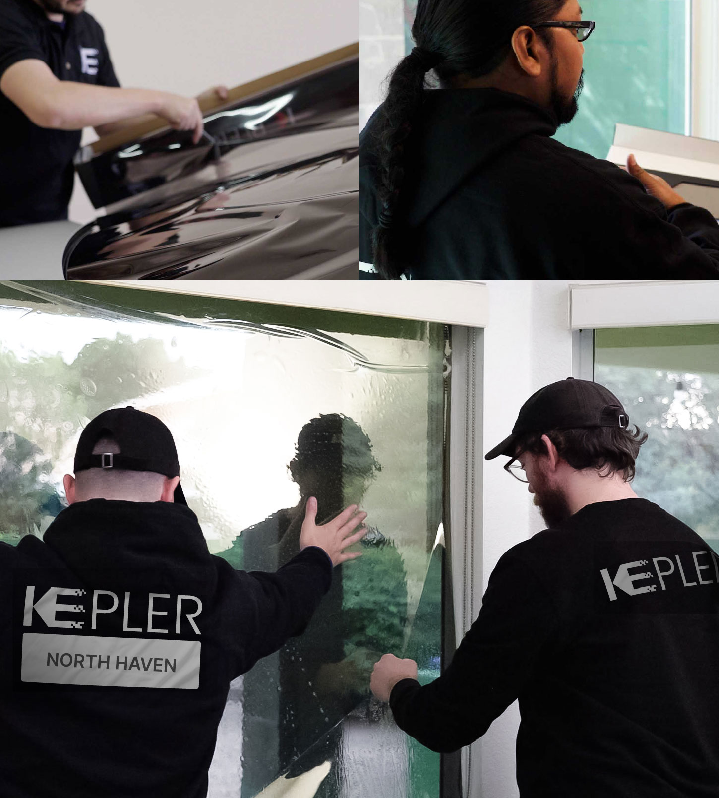 Kepler Technician Fitting High-tech Window Tint to Home in North Haven