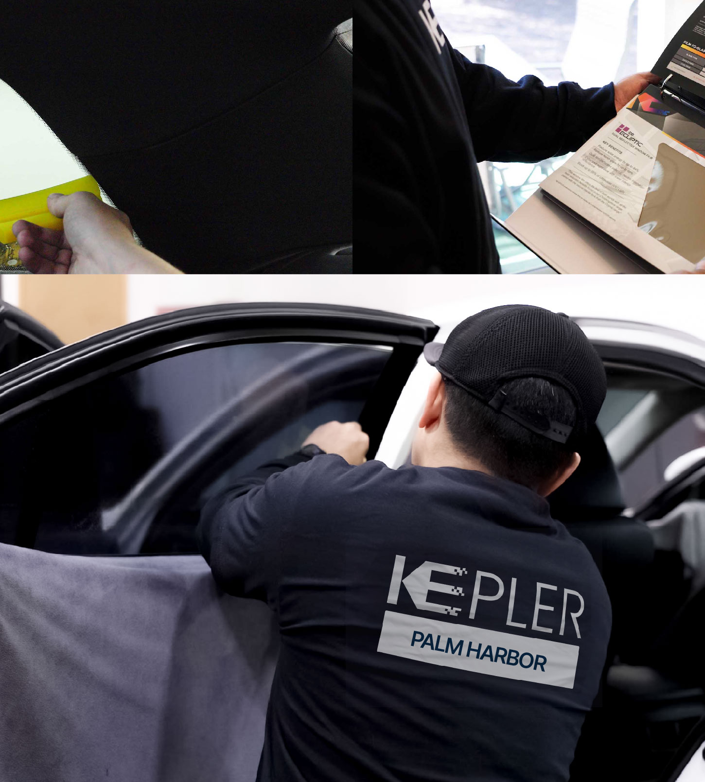 Automotive Window Tinting Expert Applying Film in Palm Harbor, Florida