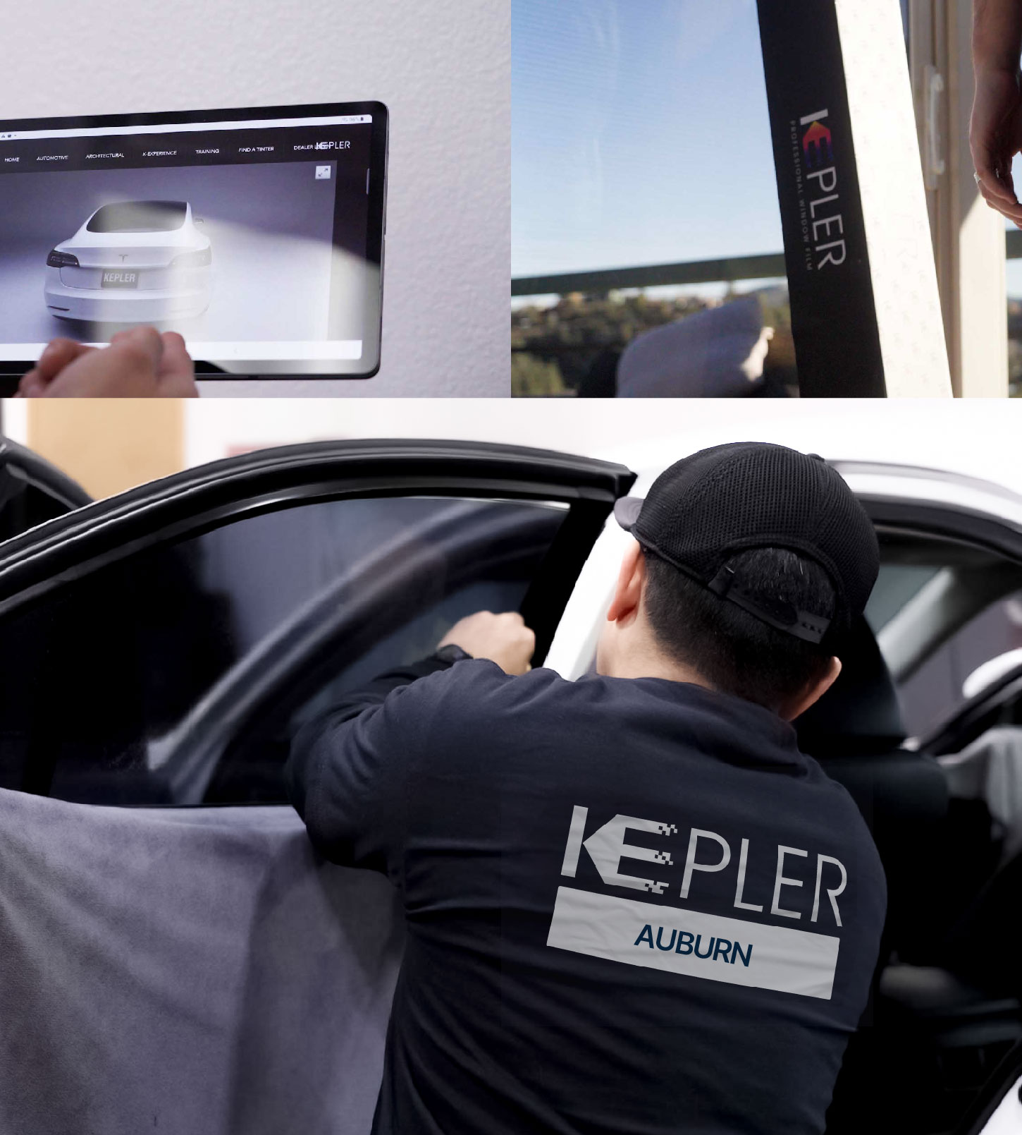 Automotive Window Tinting Expert Applying Film in Auburn, Alabama