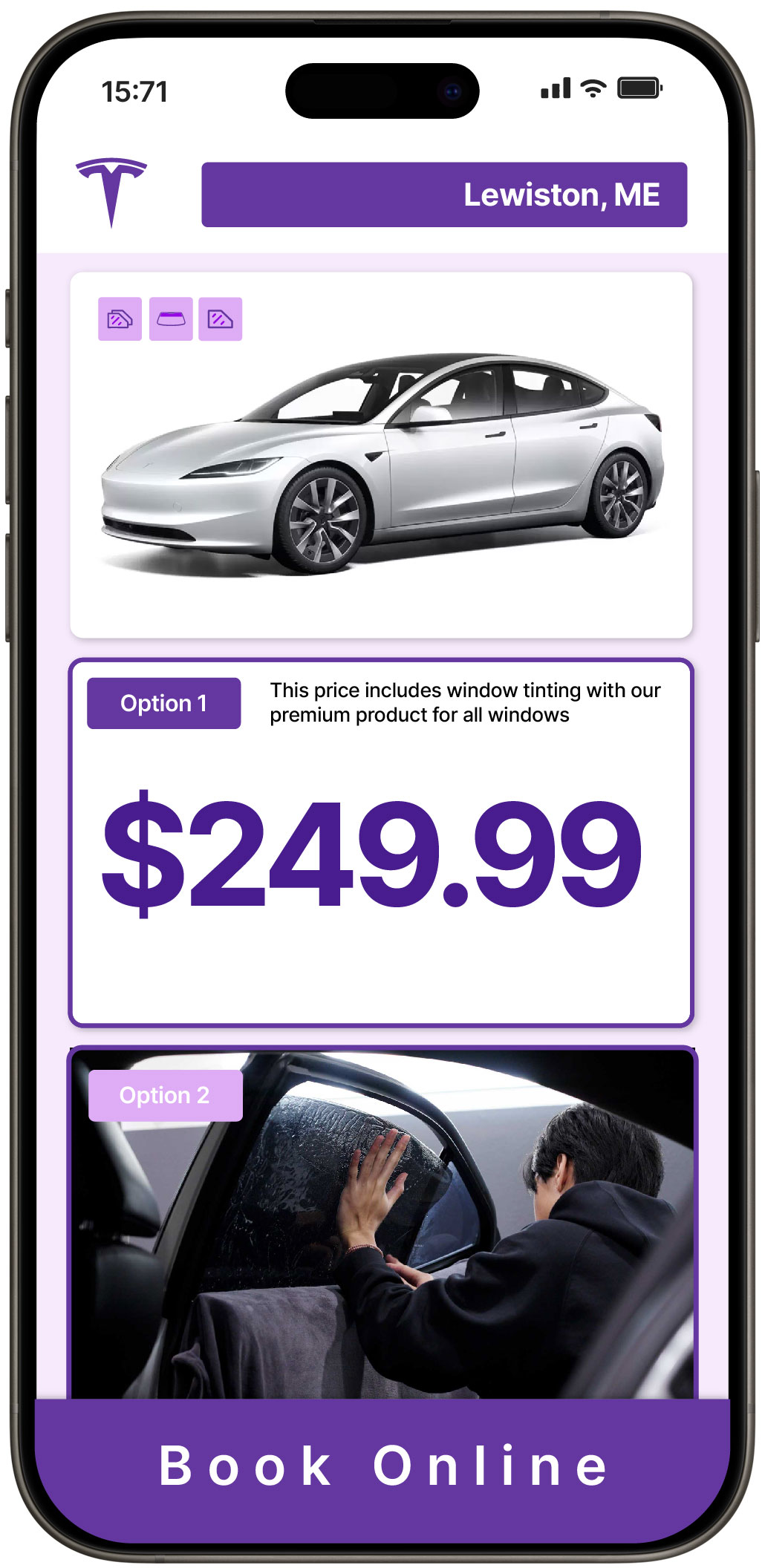 View Affordable Tesla Window Tinting Prices in Lewiston, Maine