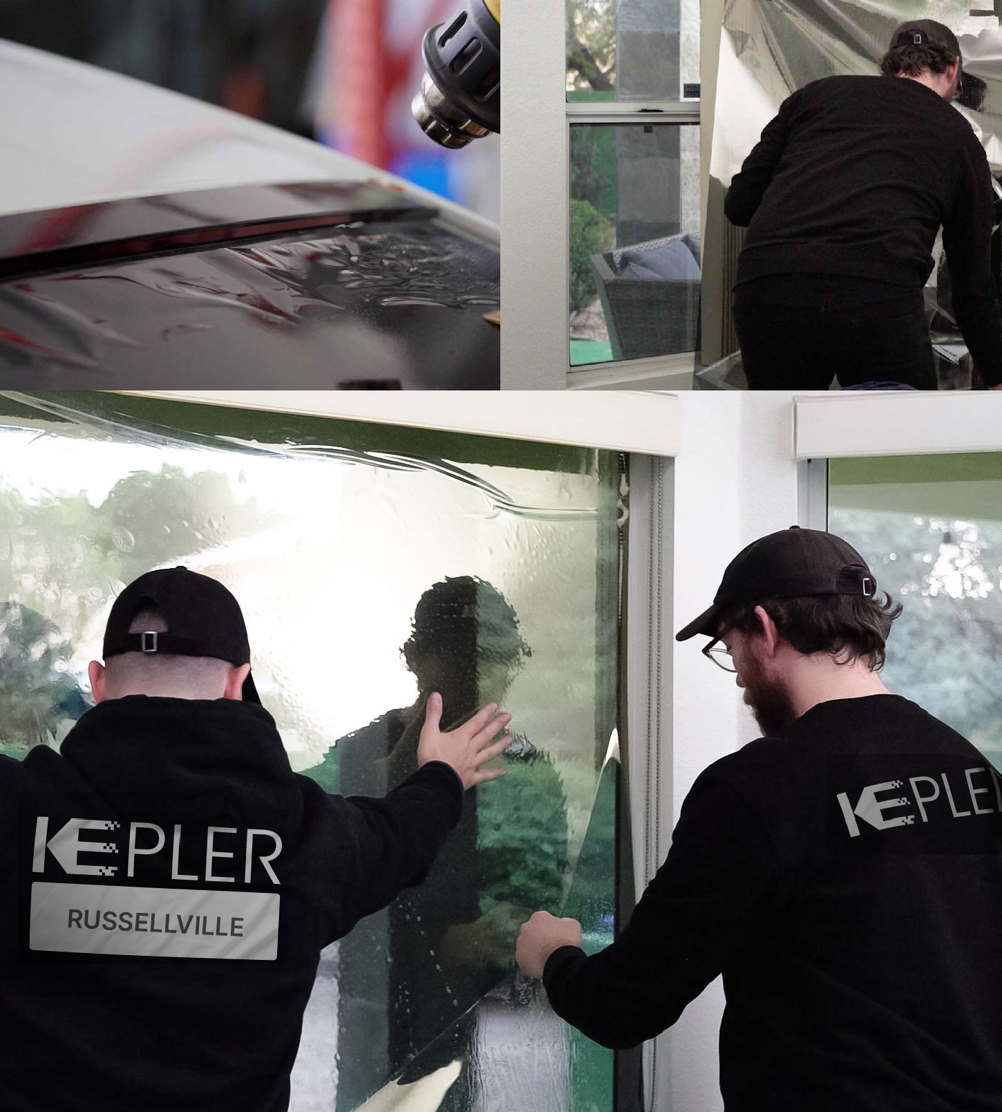 Expert Technician Applying High-tech Window Tint to Home in Russellville
