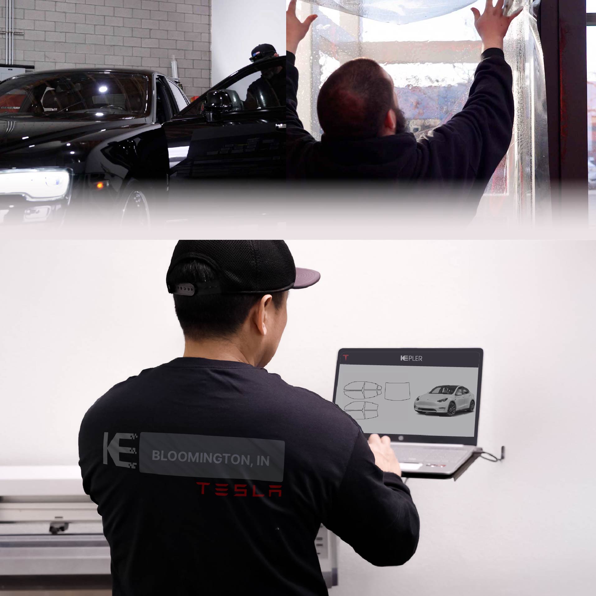 Expert Technician Fitting Advanced Window Tint to Tesla in Bloomington