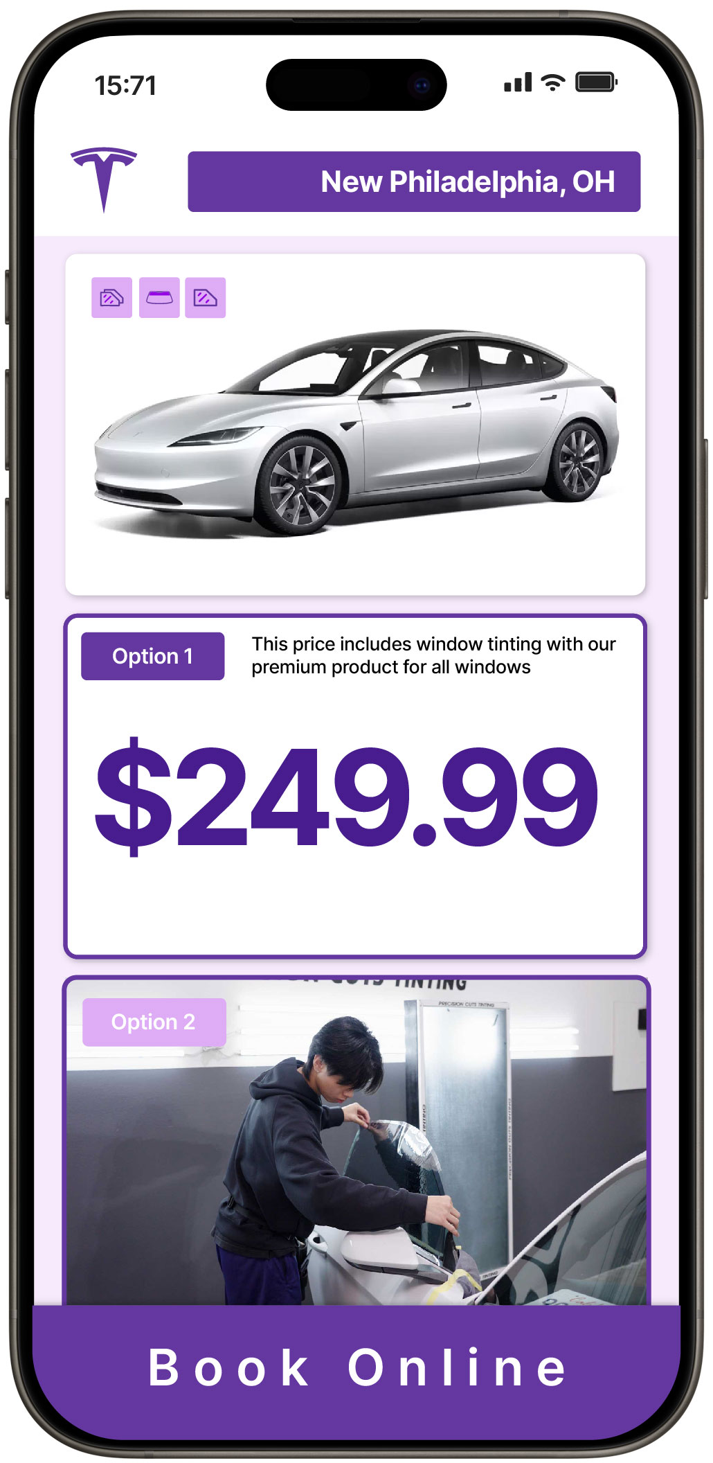 View Competitive Tesla Window Tinting Rates in New Philadelphia, Ohio