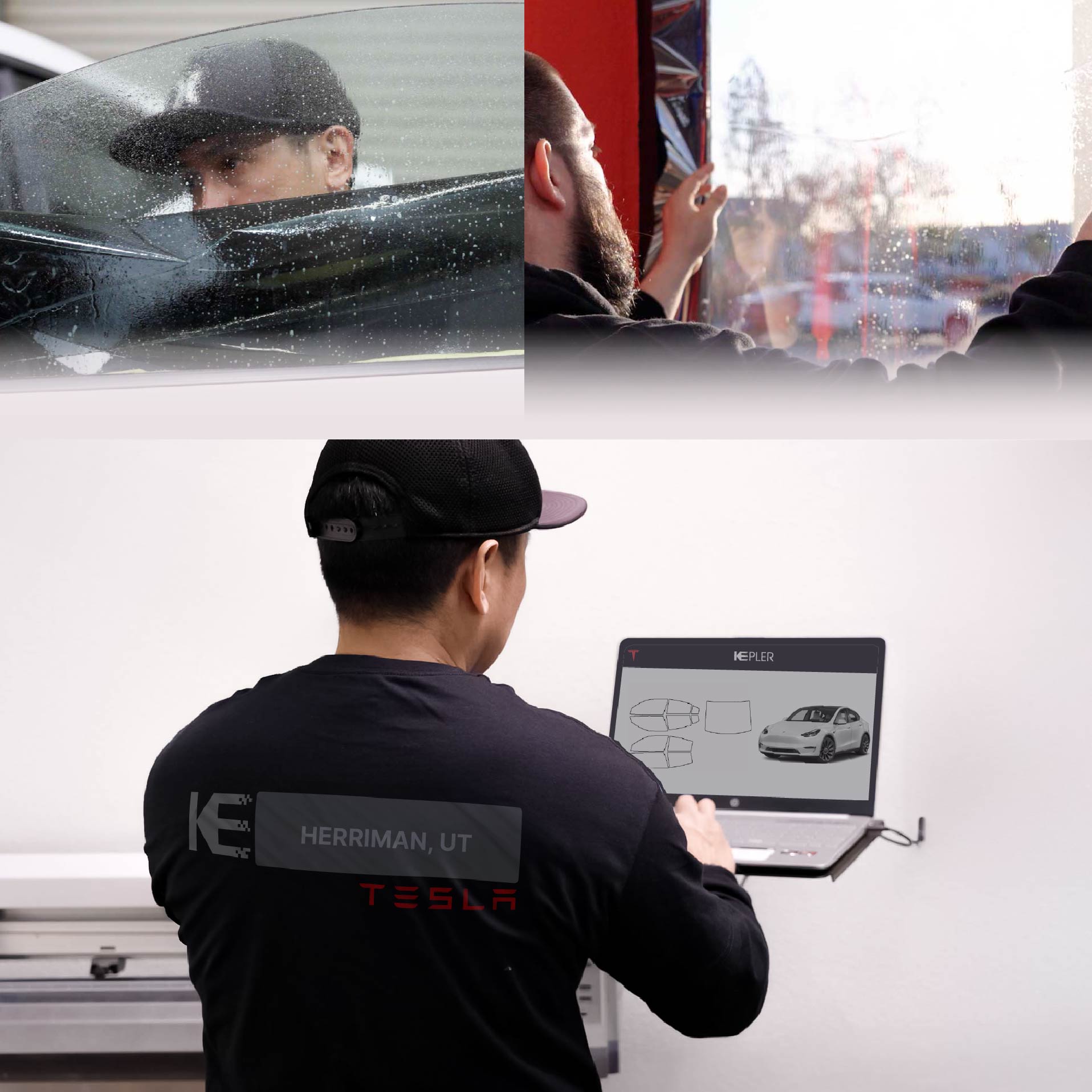 Expert Technician Installing Advanced Window Tint to Tesla in Herriman