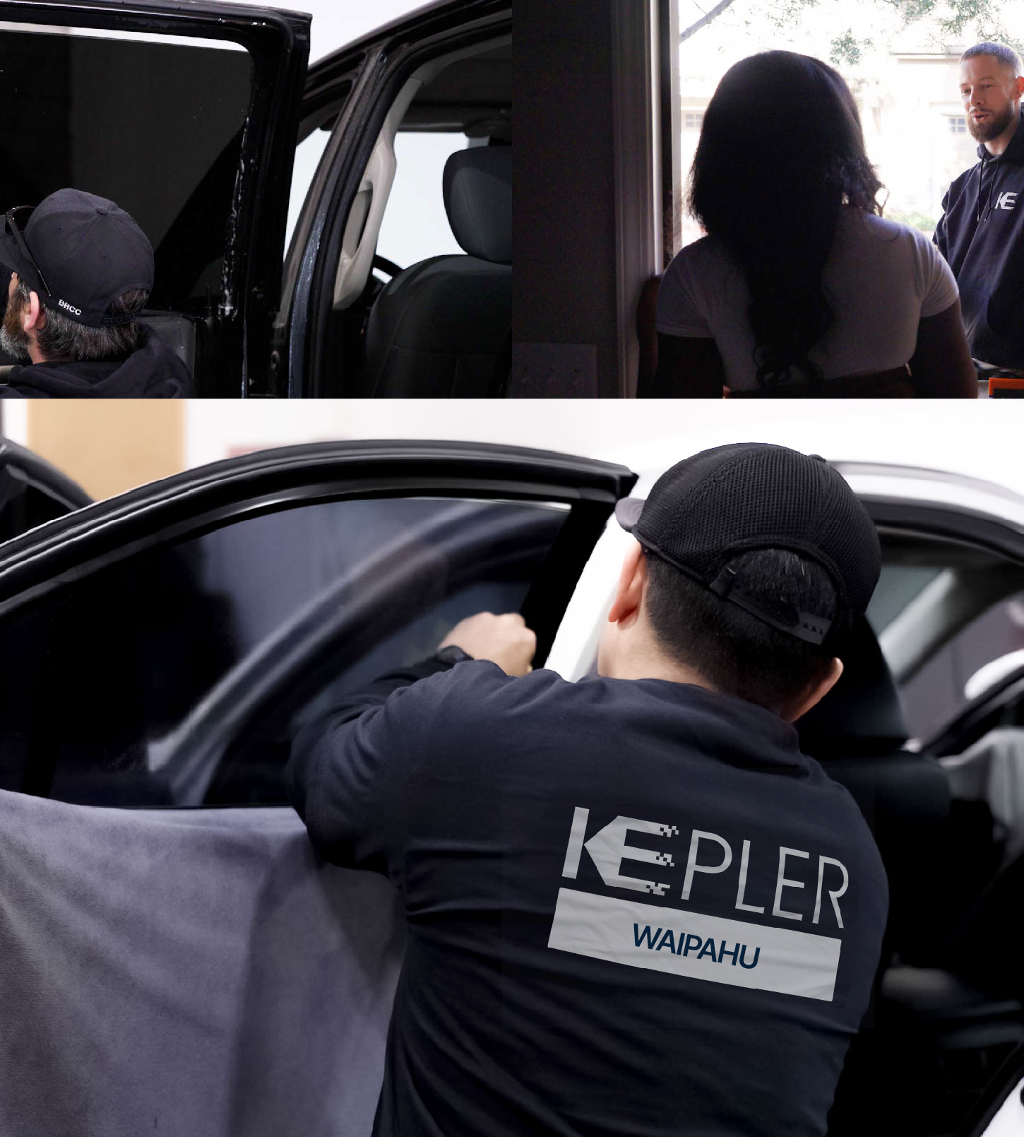 Automotive Window Tinting Expert Applying Film in Waipahu, Hawaii