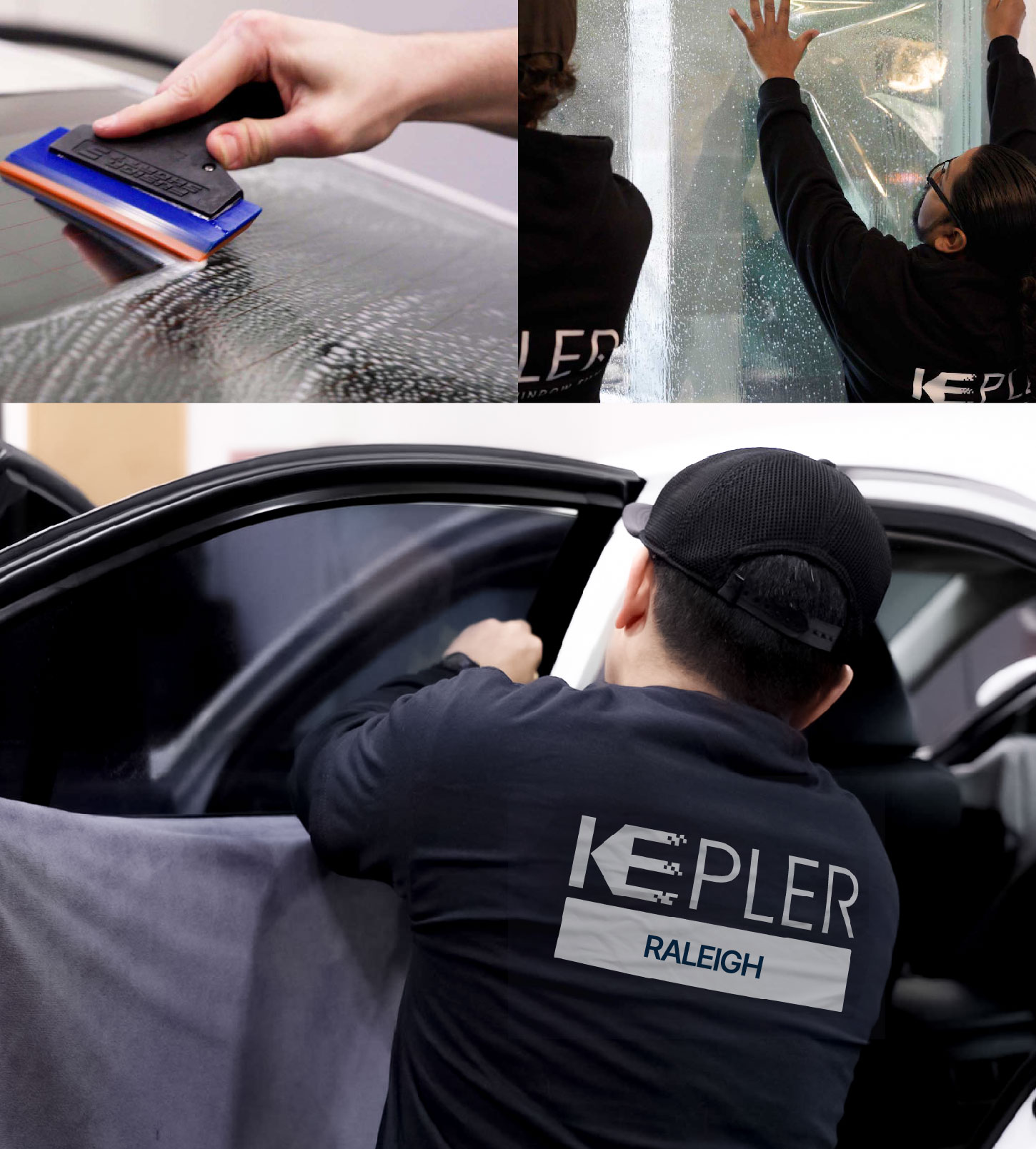 Automotive Window Tinting Expert Applying Film in Raleigh, North Carolina