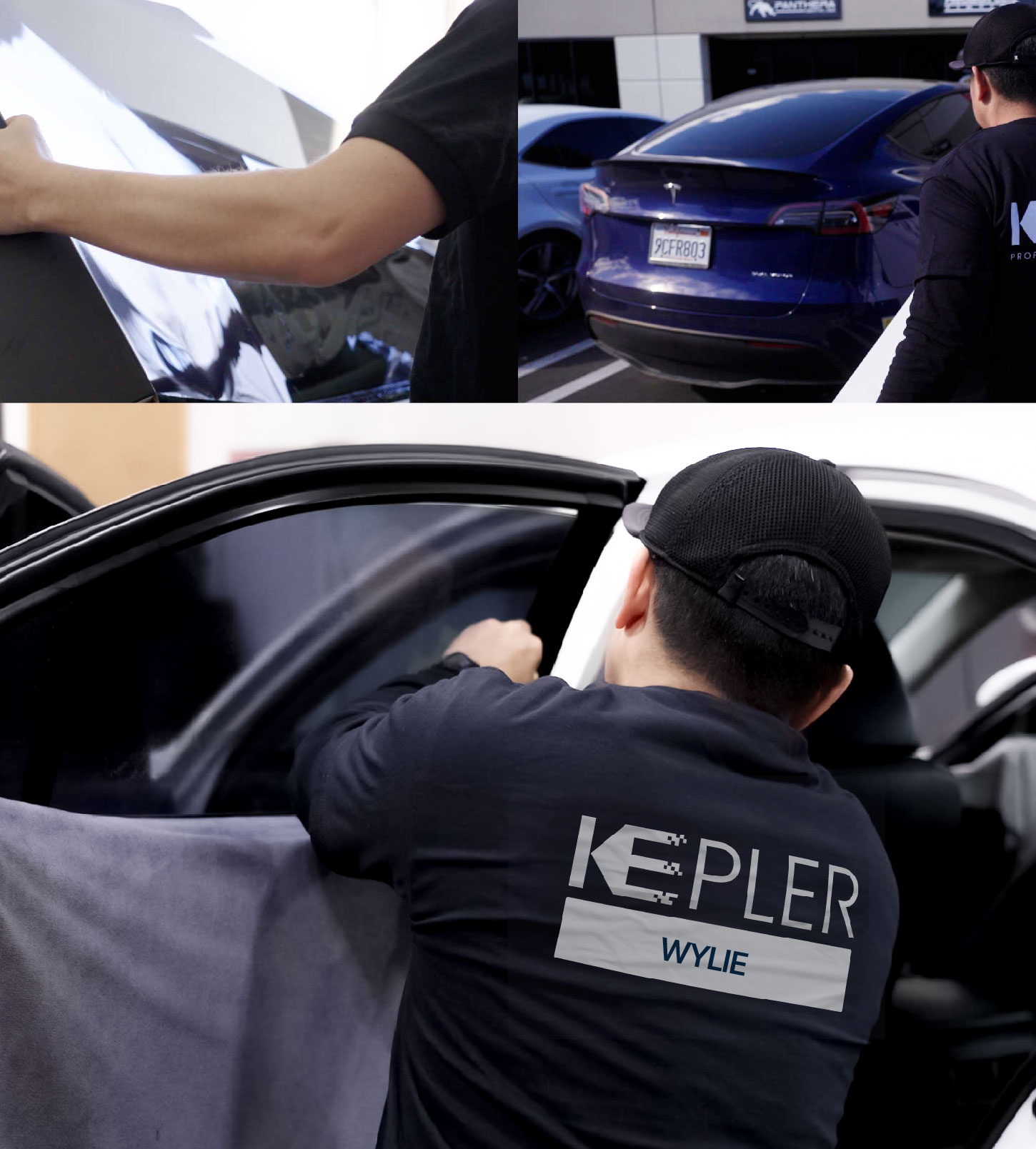 Automotive Window Tinting Expert Applying Film in Wylie, Texas
