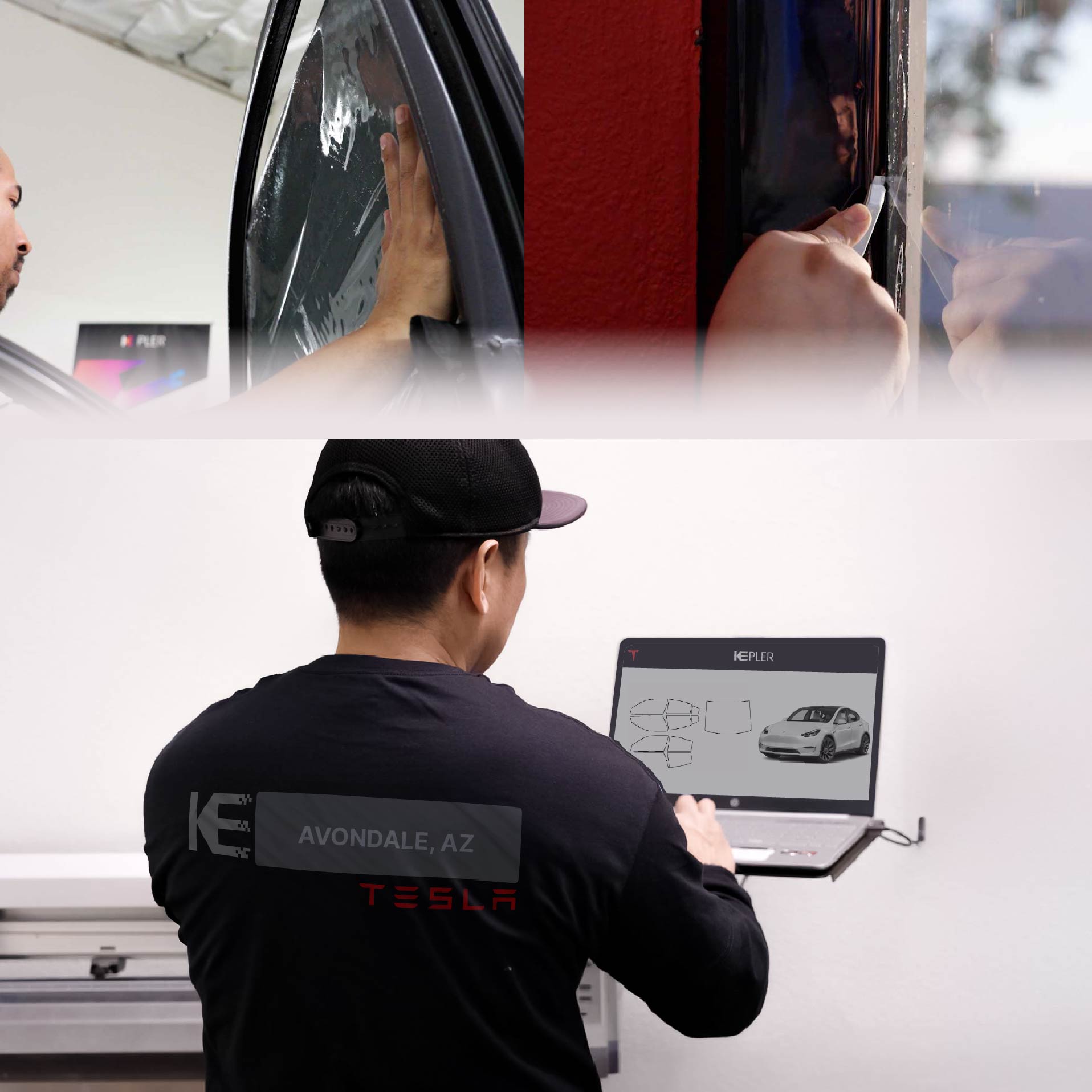 Kepler Technician Fitting High-tech Window Tint to Tesla in Avondale
