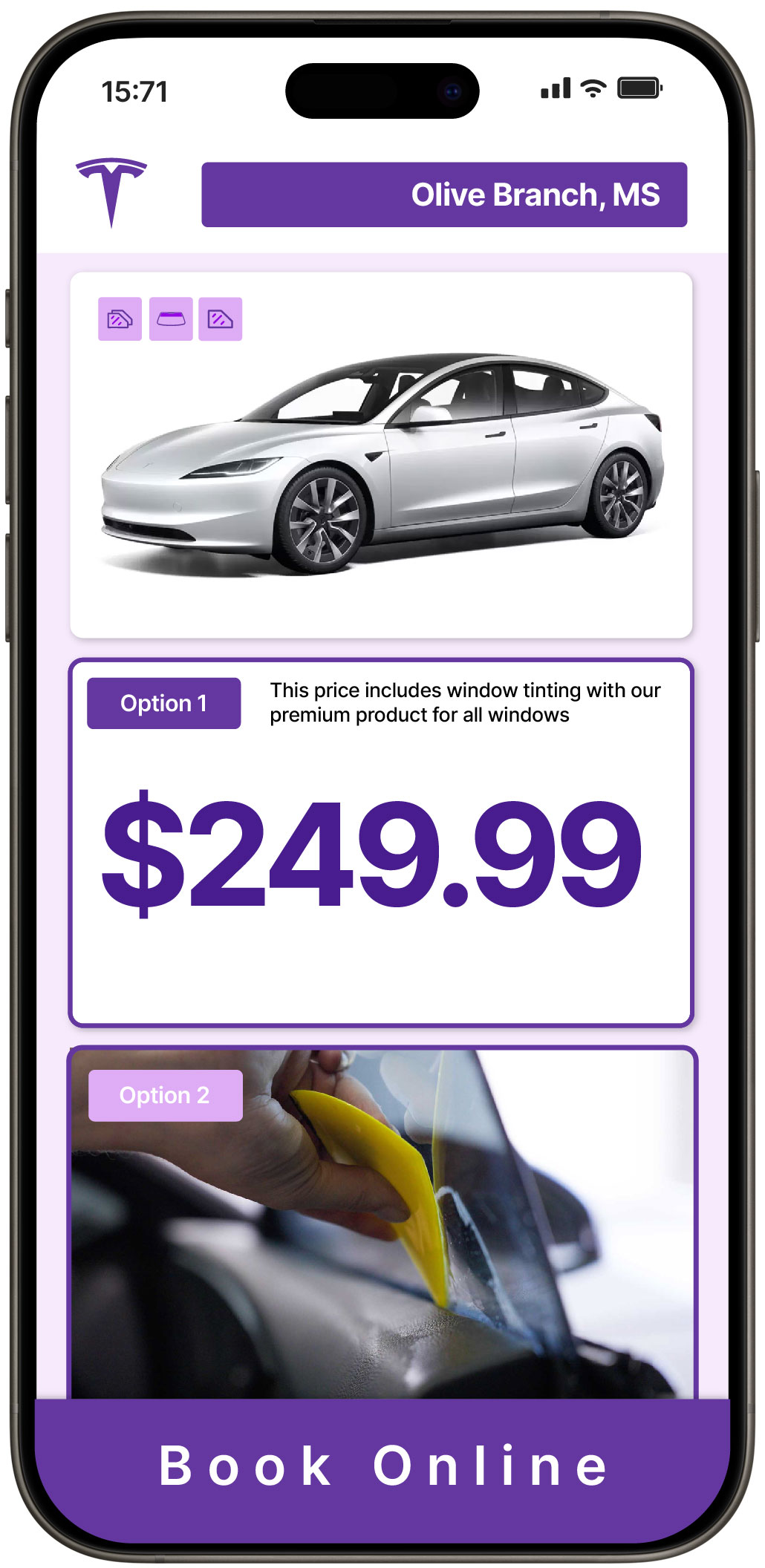 View Affordable Tesla Window Tinting Costs in Olive Branch, Mississippi