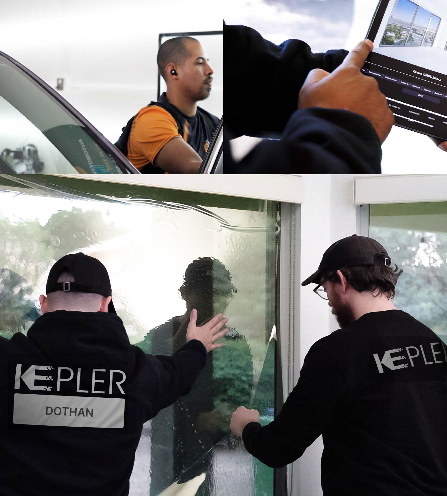 Kepler Technician Applying High-tech Window Tint to Home in Dothan