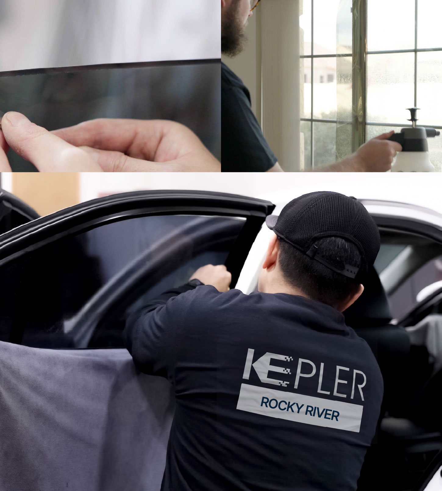 Automotive Window Tinting Expert Applying Film in Rocky River, Ohio