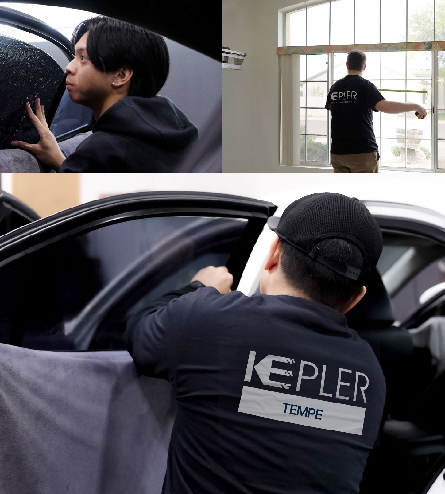Automotive Window Tinting Expert Applying Film in Tempe, Arizona