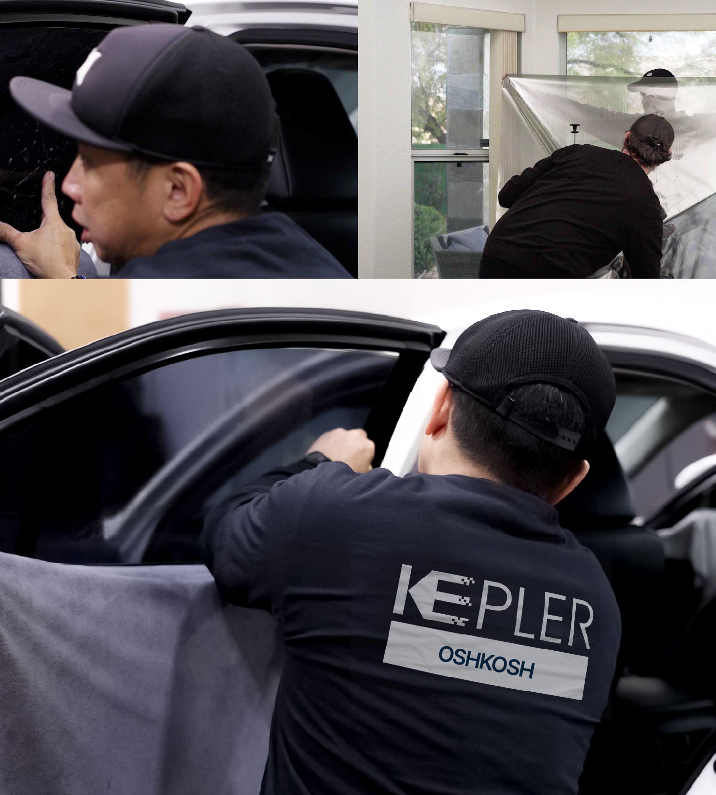 Automotive Window Tinting Expert Applying Film in Oshkosh, Wisconsin