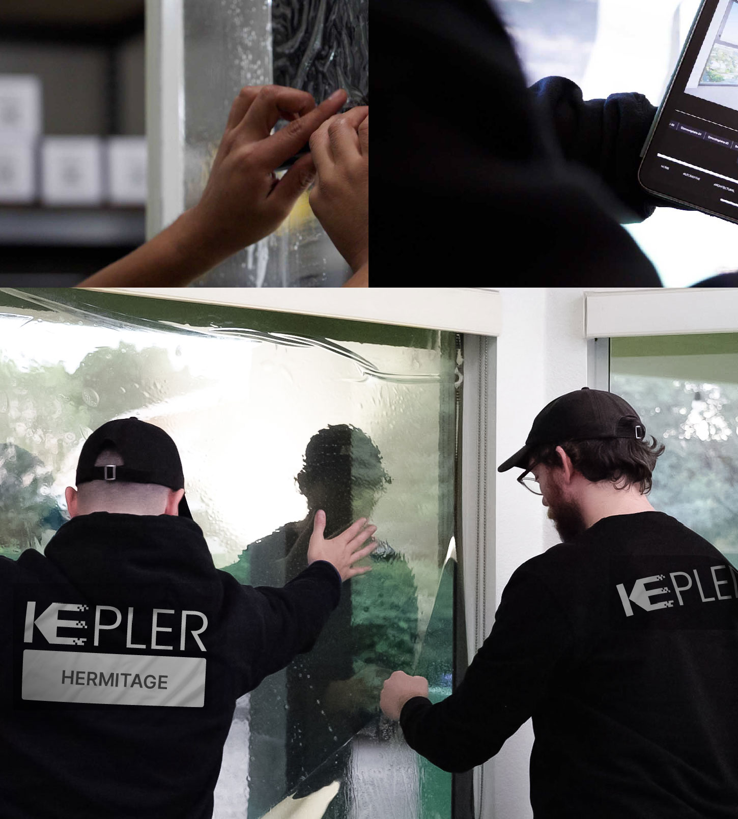 Expert Technician Applying Advanced Window Tint to Home in Hermitage