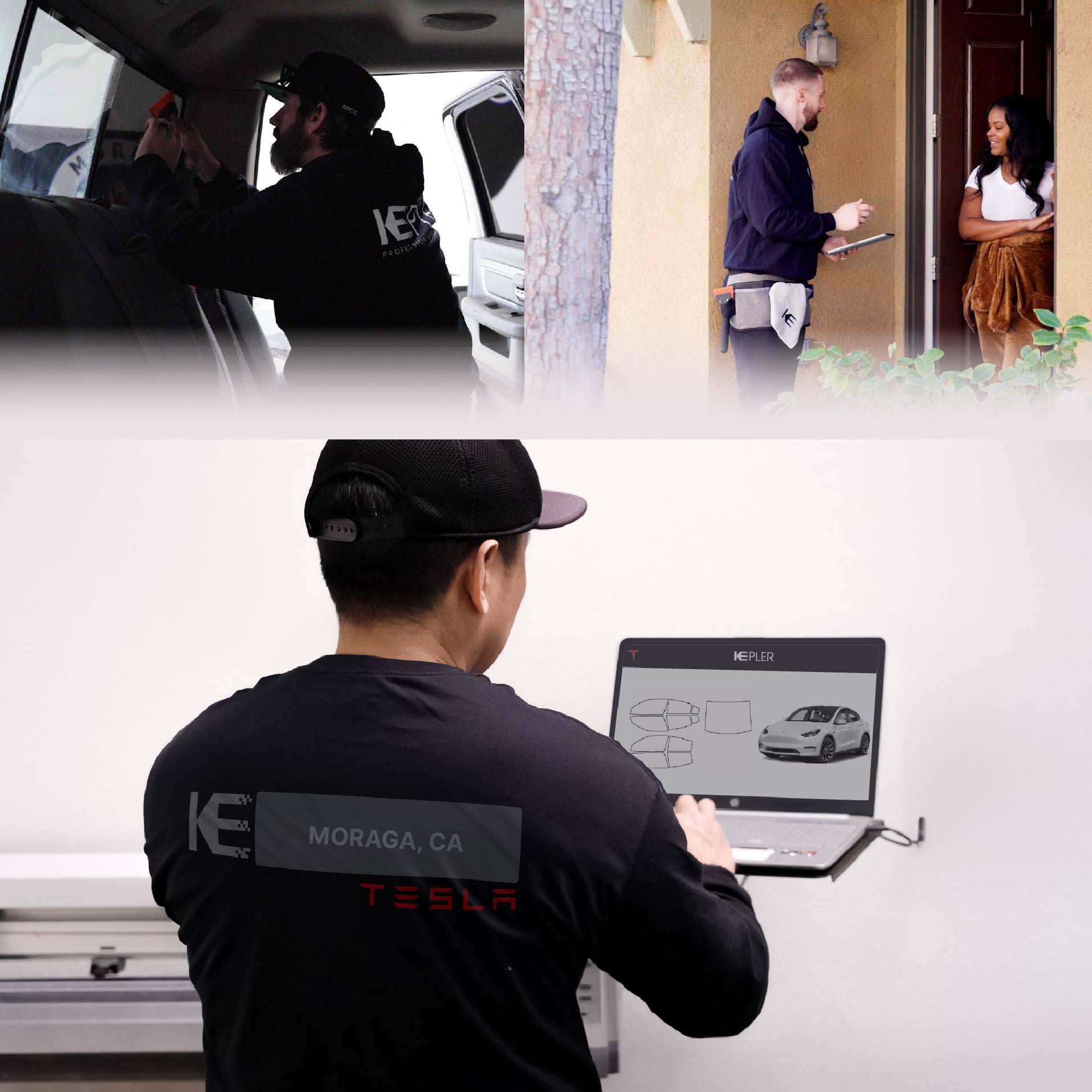 Kepler Technician Applying High-tech Window Tint to Tesla in Moraga