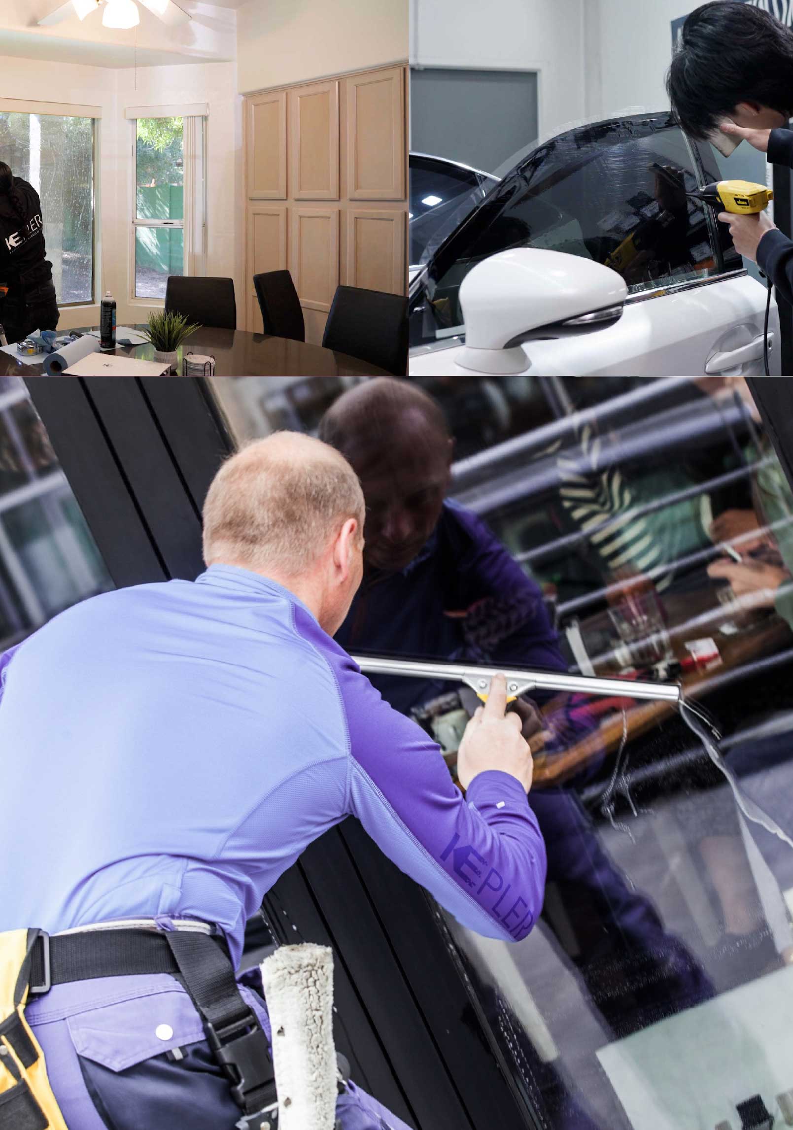 Kepler Skilled Applying Anti-Graffiti Window Film to a Apollo Beach Shop Front