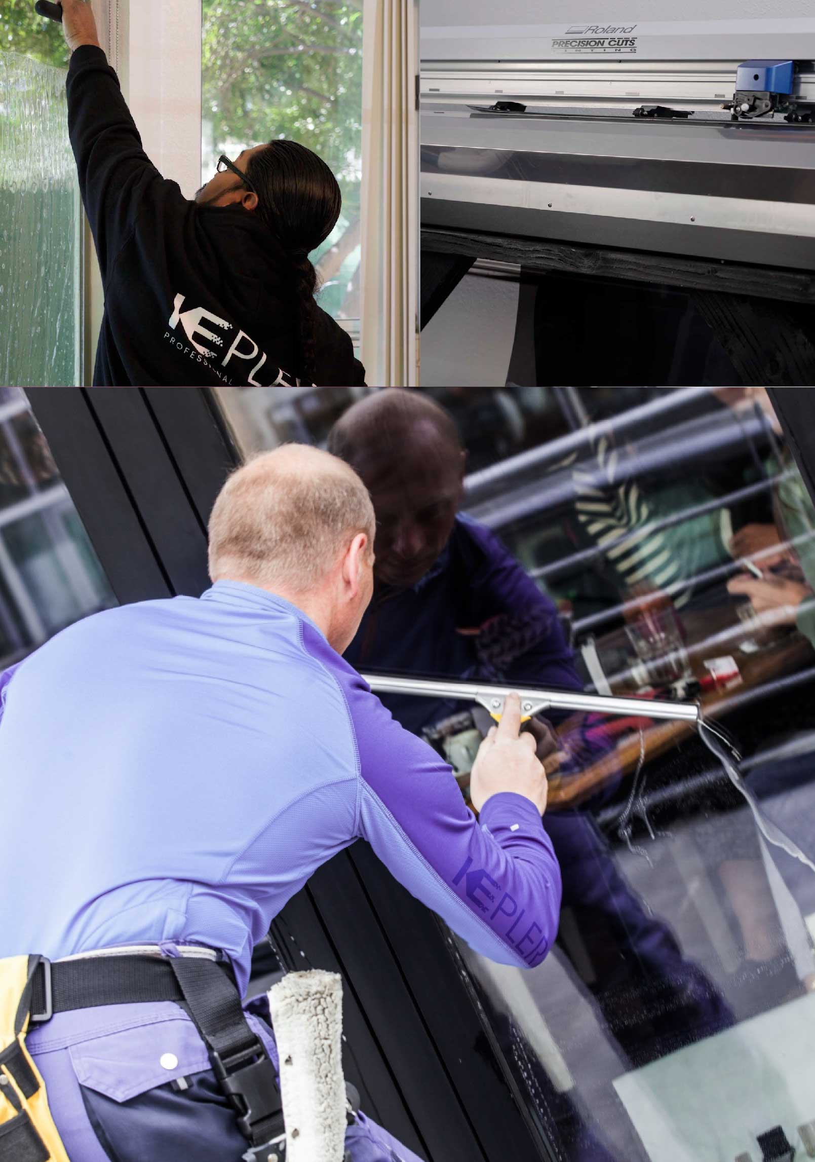 Kepler Skilled Applying Anti-Graffiti Window Film to a Southington Shop Front