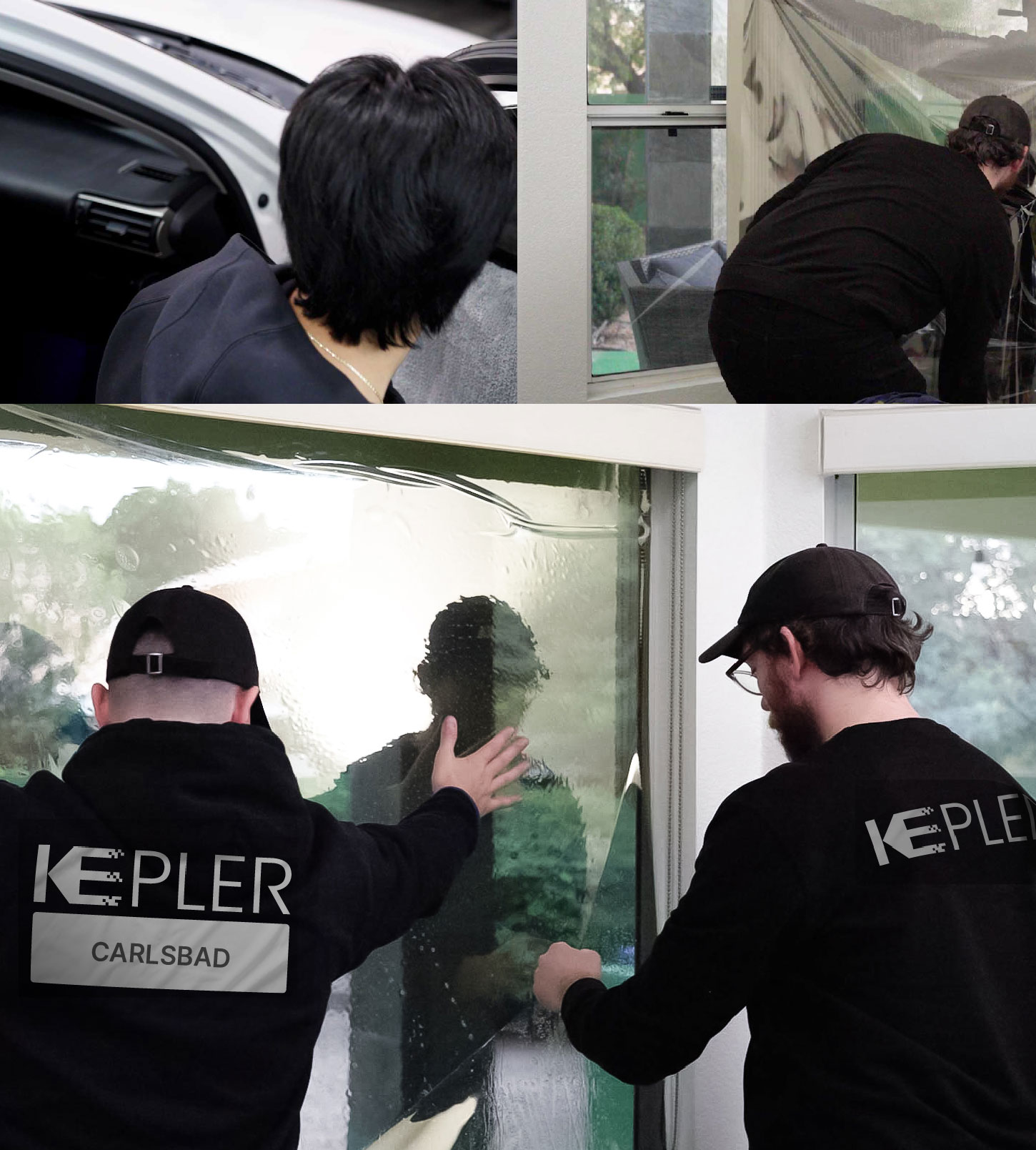 Expert Technician Fitting High-tech Window Tint to Home in Carlsbad