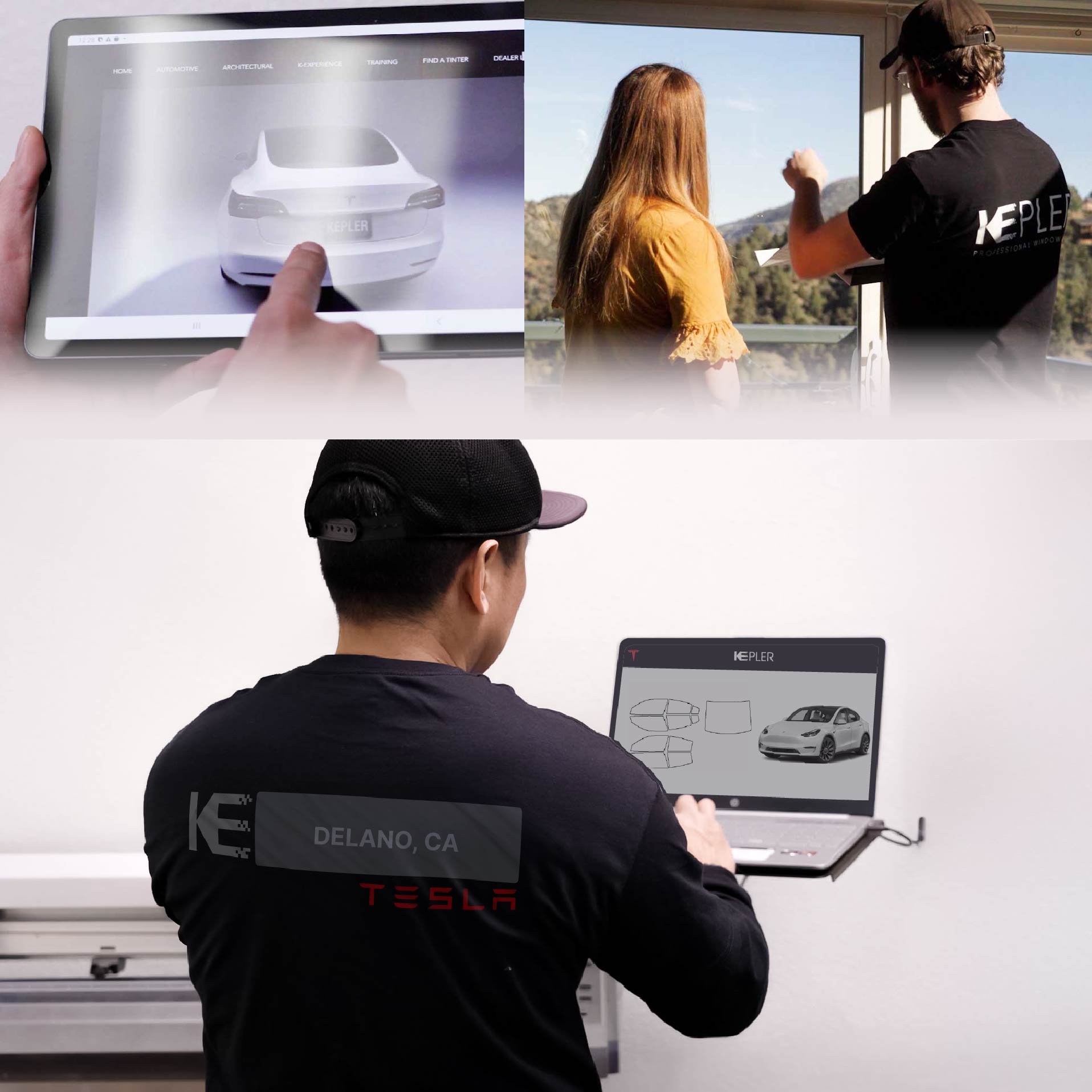 Expert Technician Installing Ceramic Window Tint to Tesla in Delano