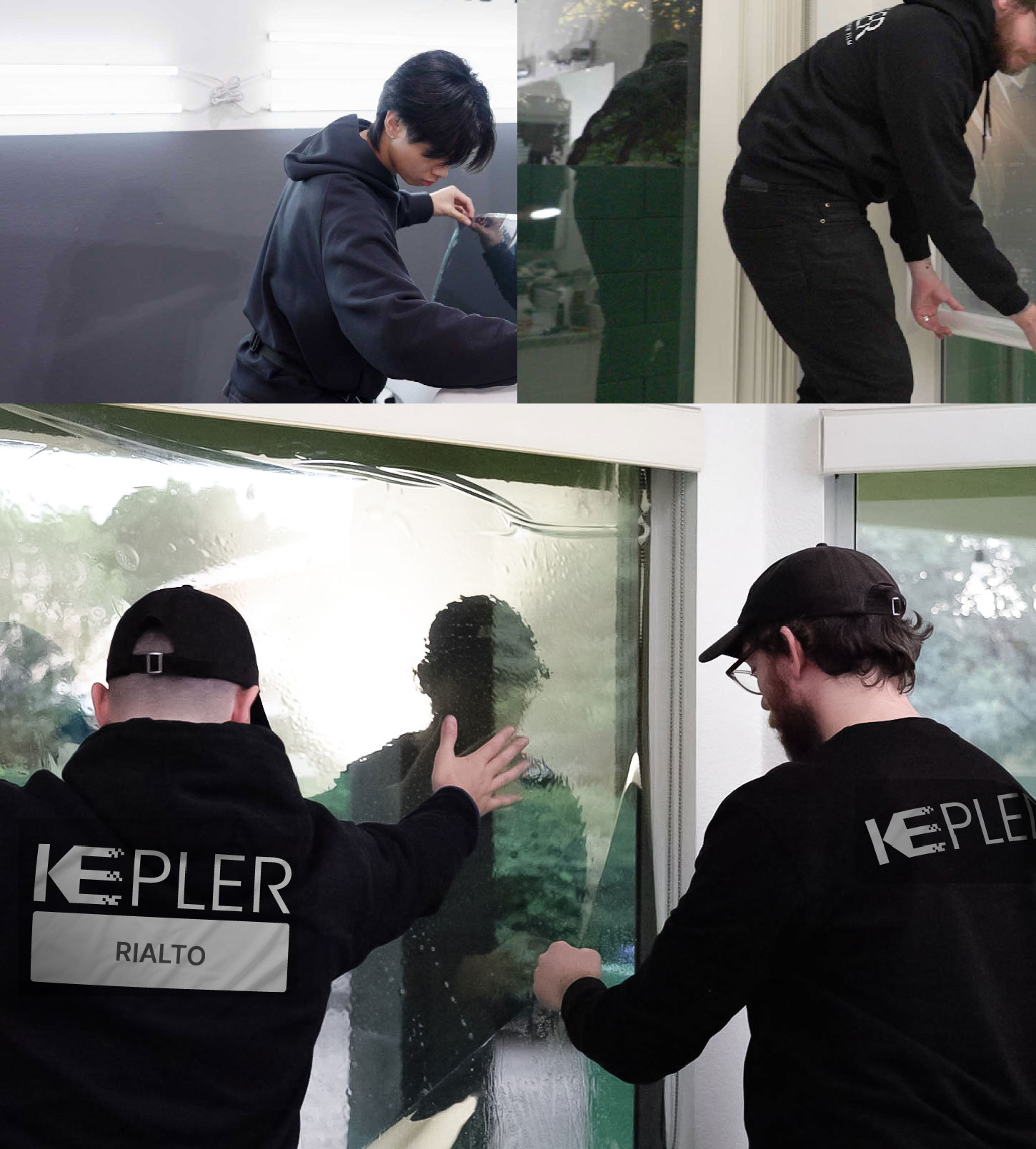 Expert Technician Fitting High-tech Window Tint to Home in Rialto