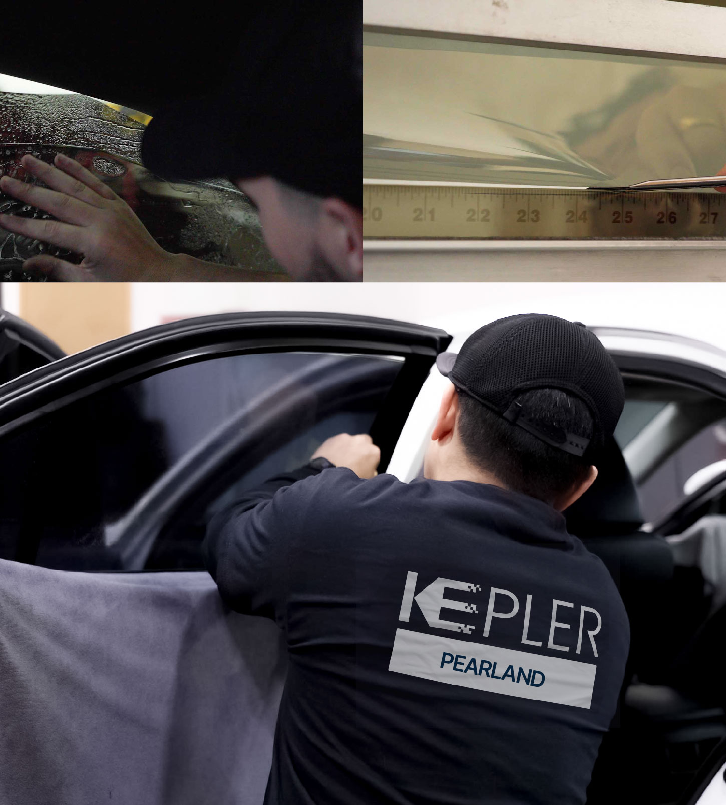 Automotive Window Tinting Expert Applying Film in Pearland, Texas