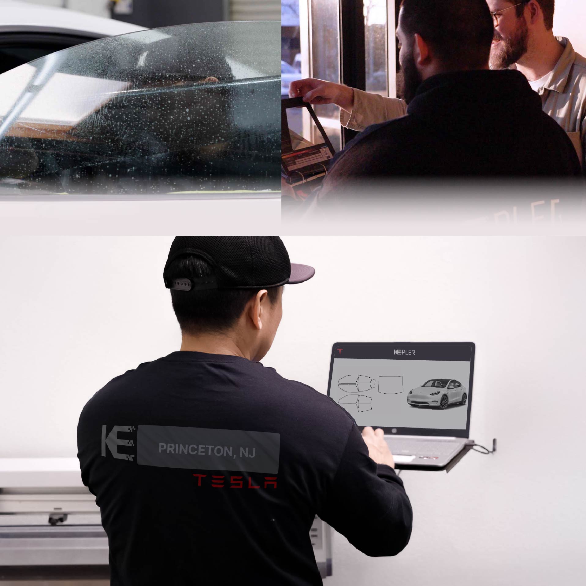 Expert Technician Installing Advanced Window Tint to Tesla in Princeton