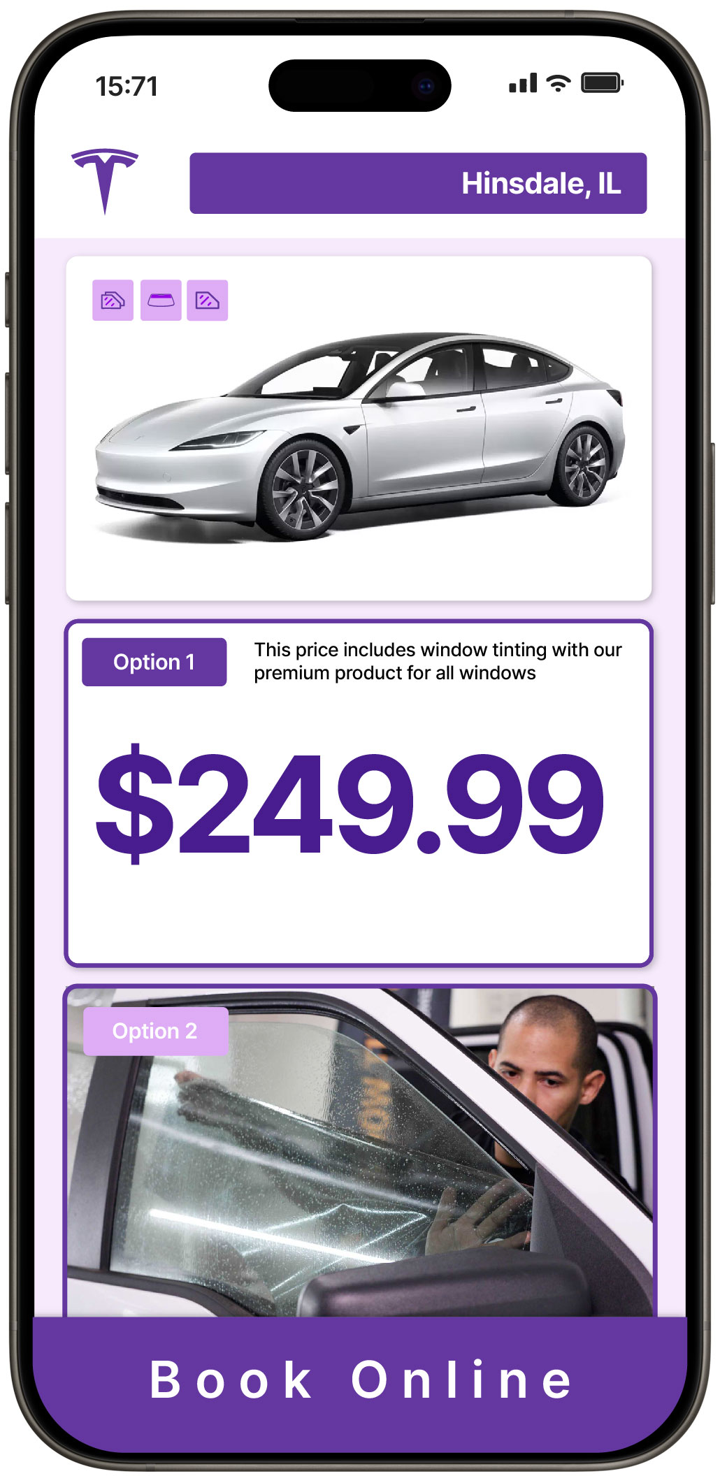 View Affordable Tesla Window Tinting Prices in Hinsdale, Illinois