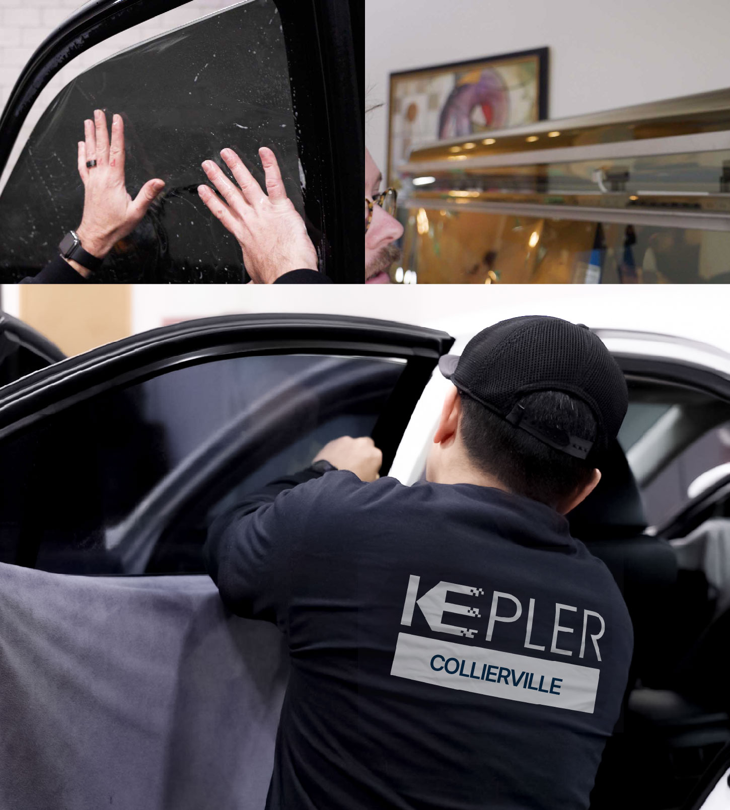 Automotive Window Tinting Expert Applying Film in Collierville, Tennessee