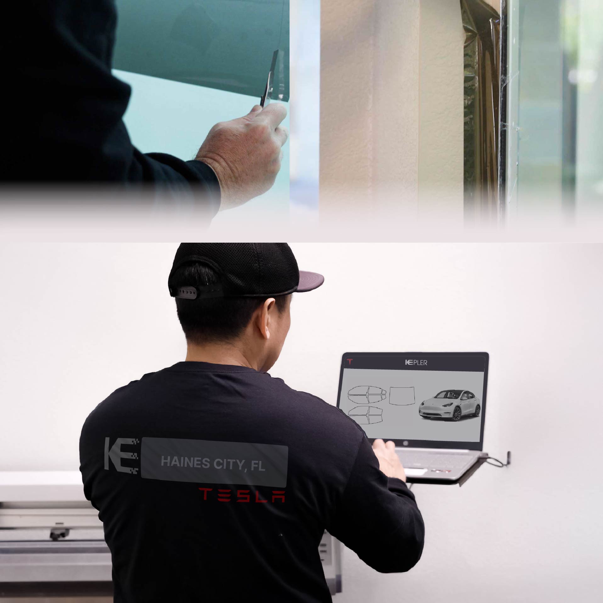 Kepler Technician Installing High-tech Window Tint to Tesla in Haines City