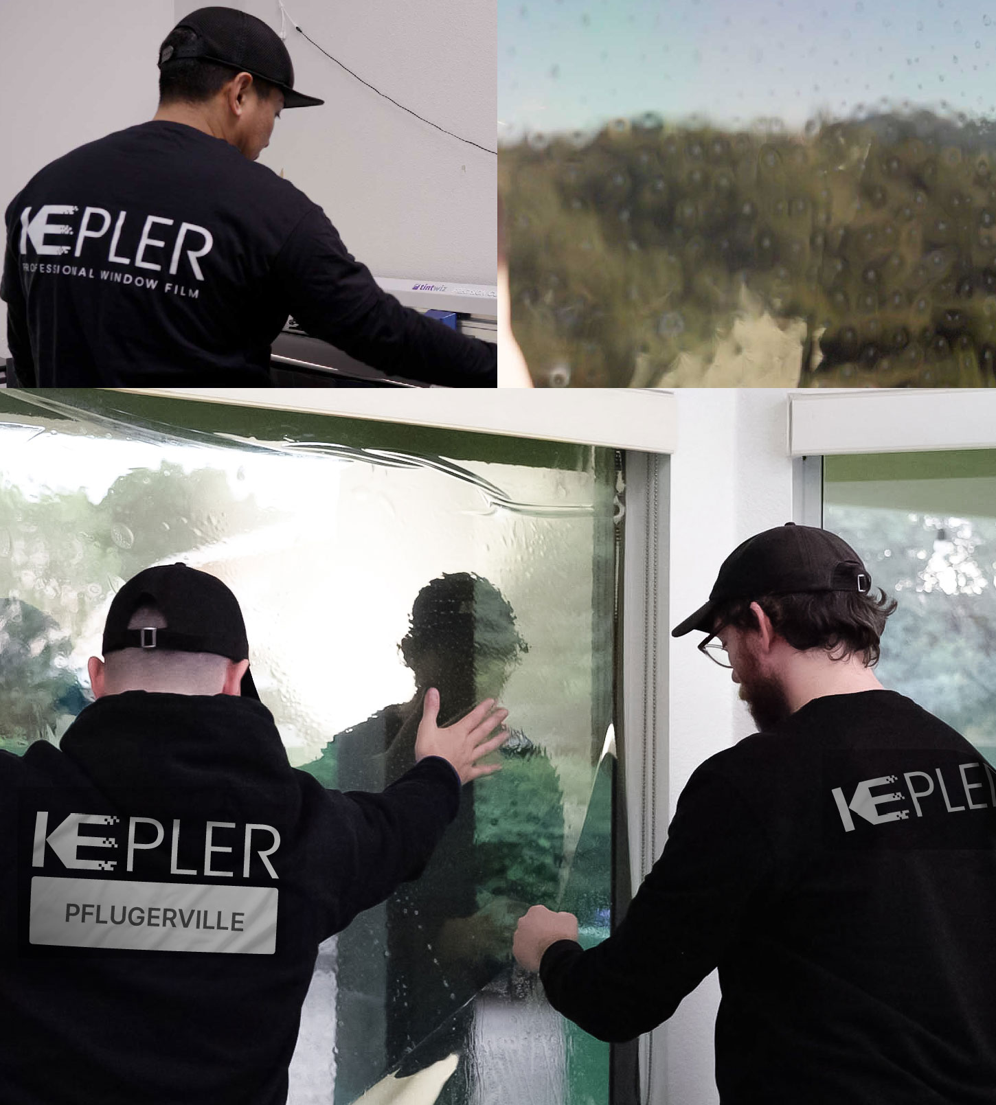 Kepler Technician Fitting Ceramic Window Tint to Home in Pflugerville