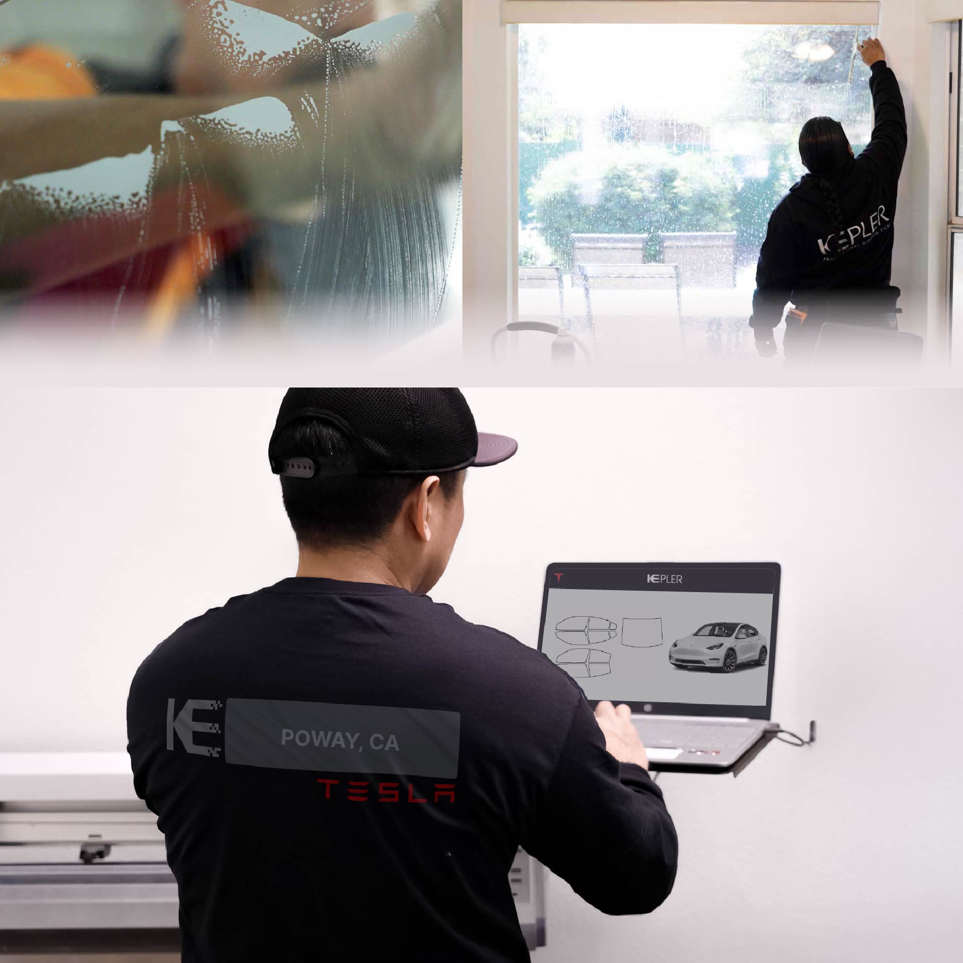 Expert Technician Applying Advanced Window Tint to Tesla in Poway