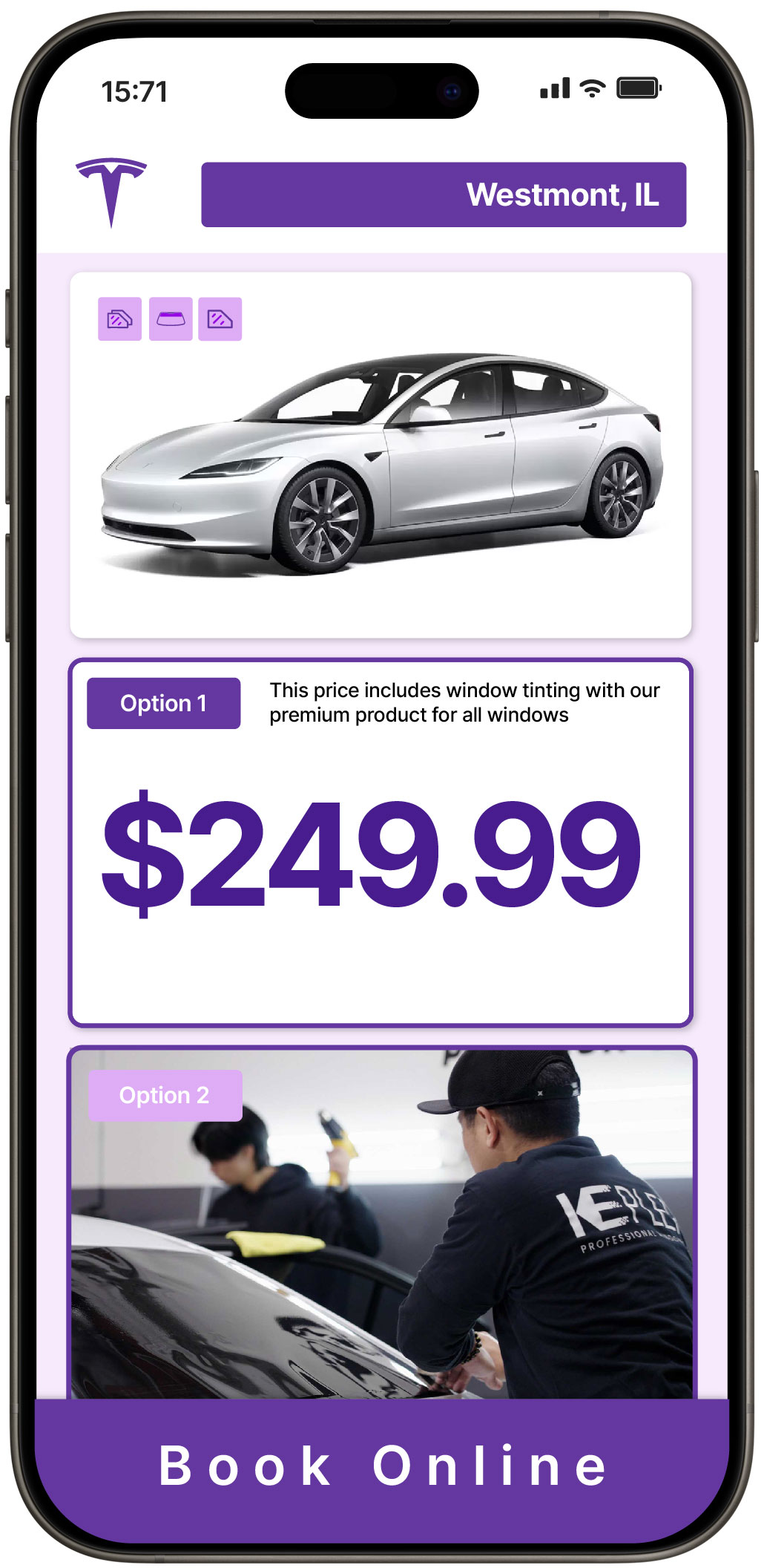 View Competitive Tesla Window Tinting Prices in Westmont, Illinois