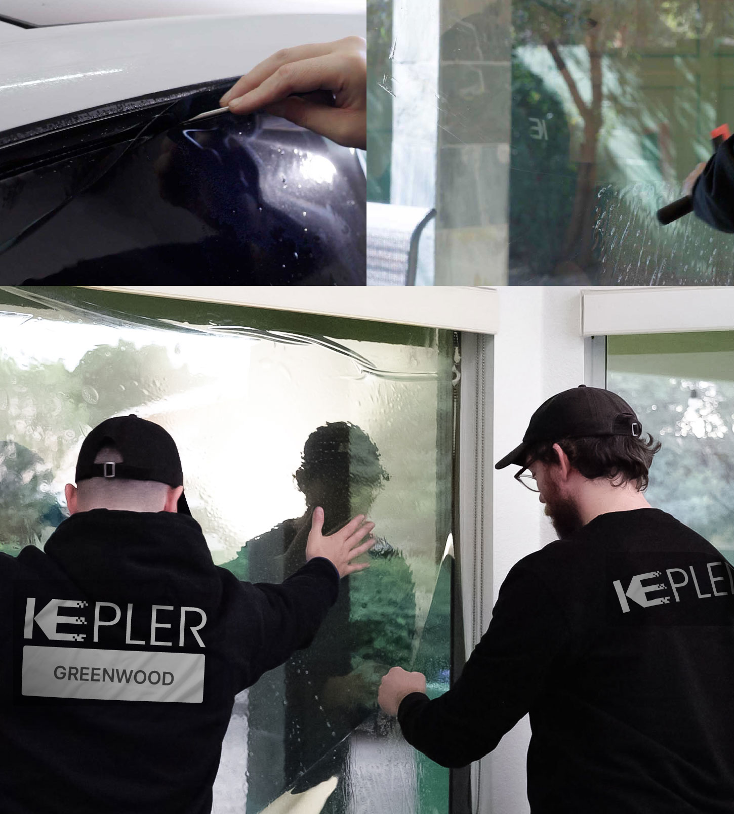 Expert Technician Fitting Advanced Window Tint to Home in Greenwood