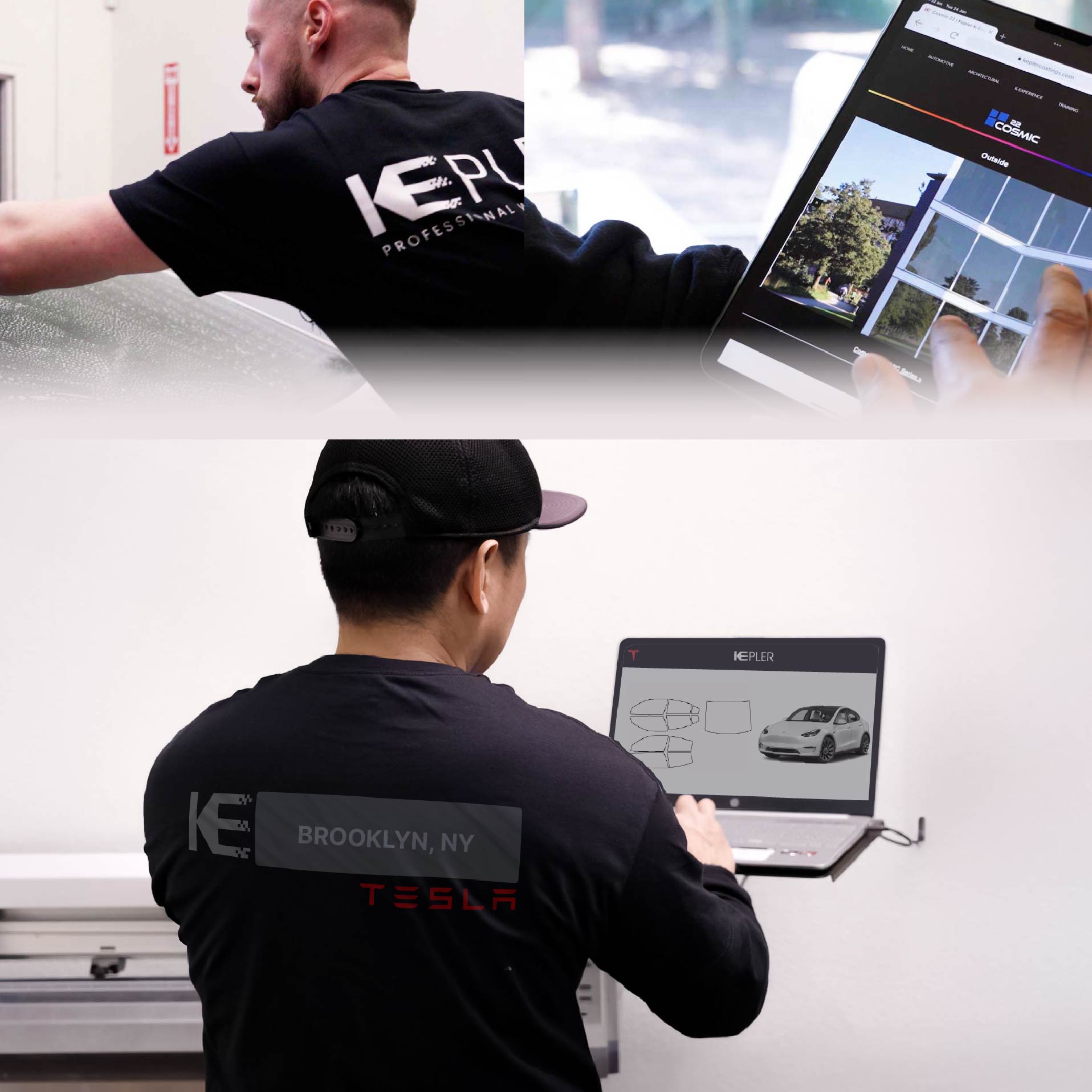 Kepler Technician Fitting Advanced Window Tint to Tesla in Brooklyn