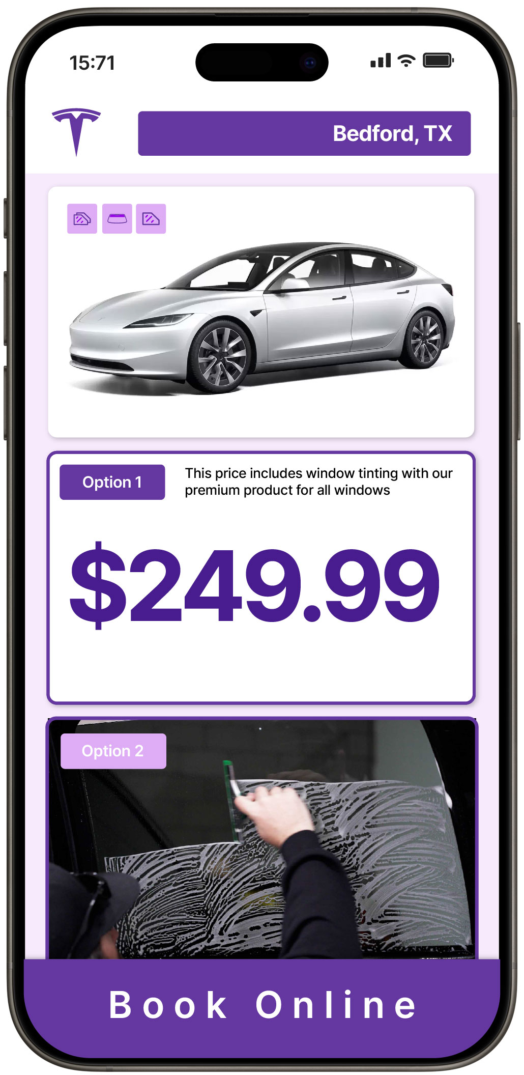 View Competitive Tesla Window Tinting Costs in Bedford, Texas
