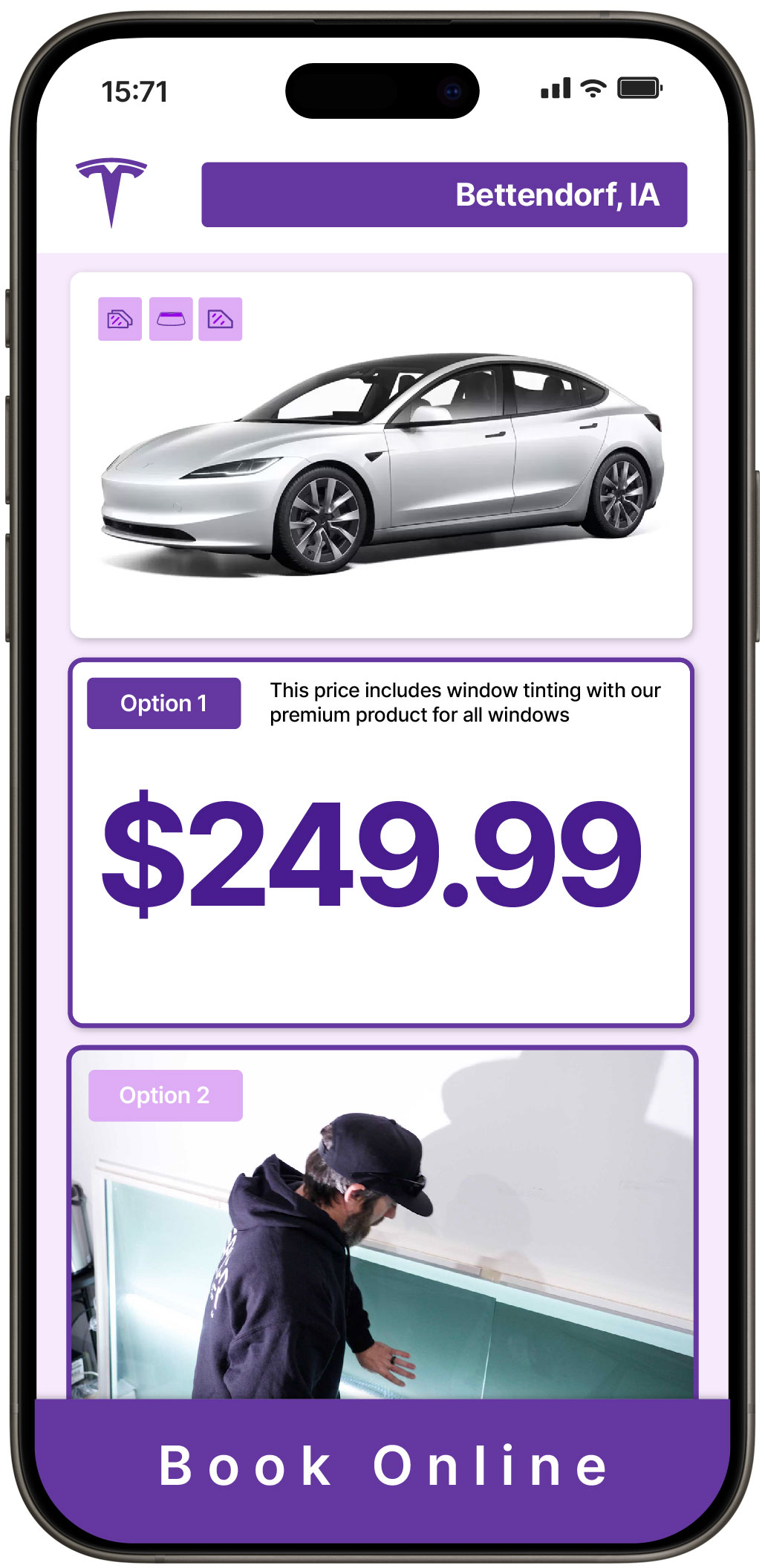 View Competitive Tesla Window Tinting Costs in Bettendorf, Iowa
