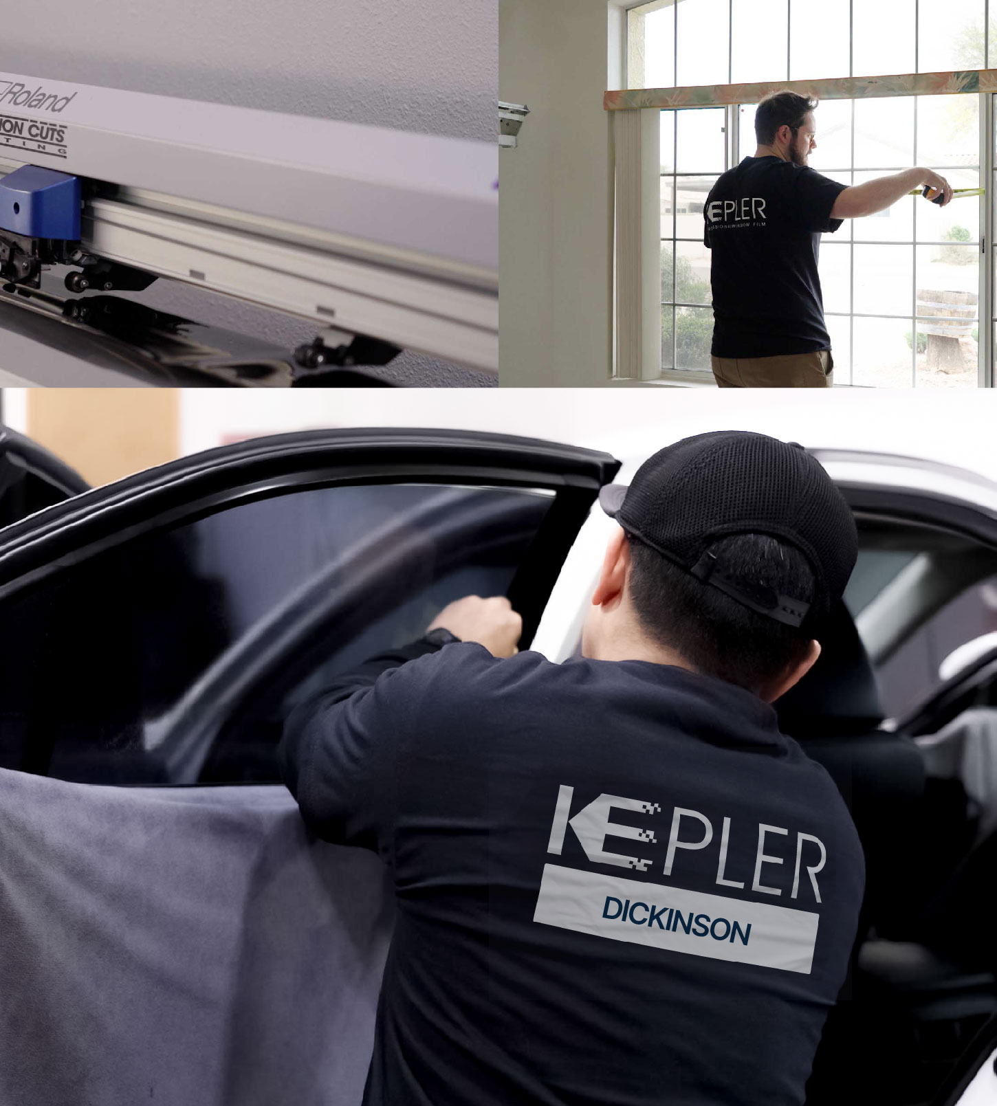 Automotive Window Tinting Expert Applying Film in Dickinson, Texas